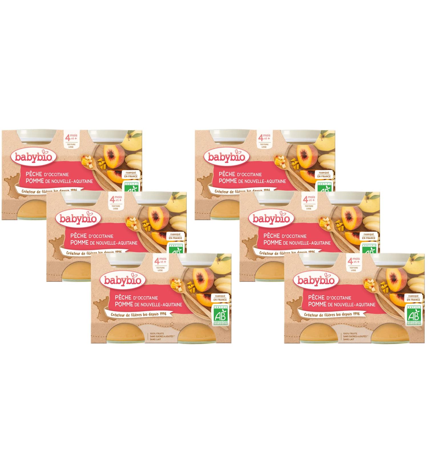 BABYBIO - Small Apple Peach Pots - 2x130g - 4+ Months - Set of 6 - ORGANIC - Buy Online on GoSupps.com
