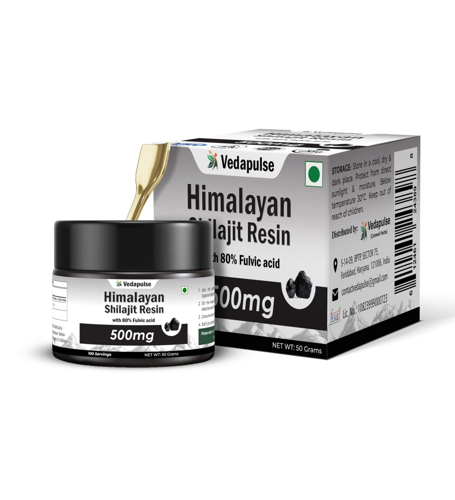 Vedapulse Himalayan Shilajit/Shilajeet Resin - 500mg | 80% Fulvic Acid | Pure & Natural | Potent Ayurvedic Supplement for Energy Stamina & Vitality - Buy Online on GoSupps.com