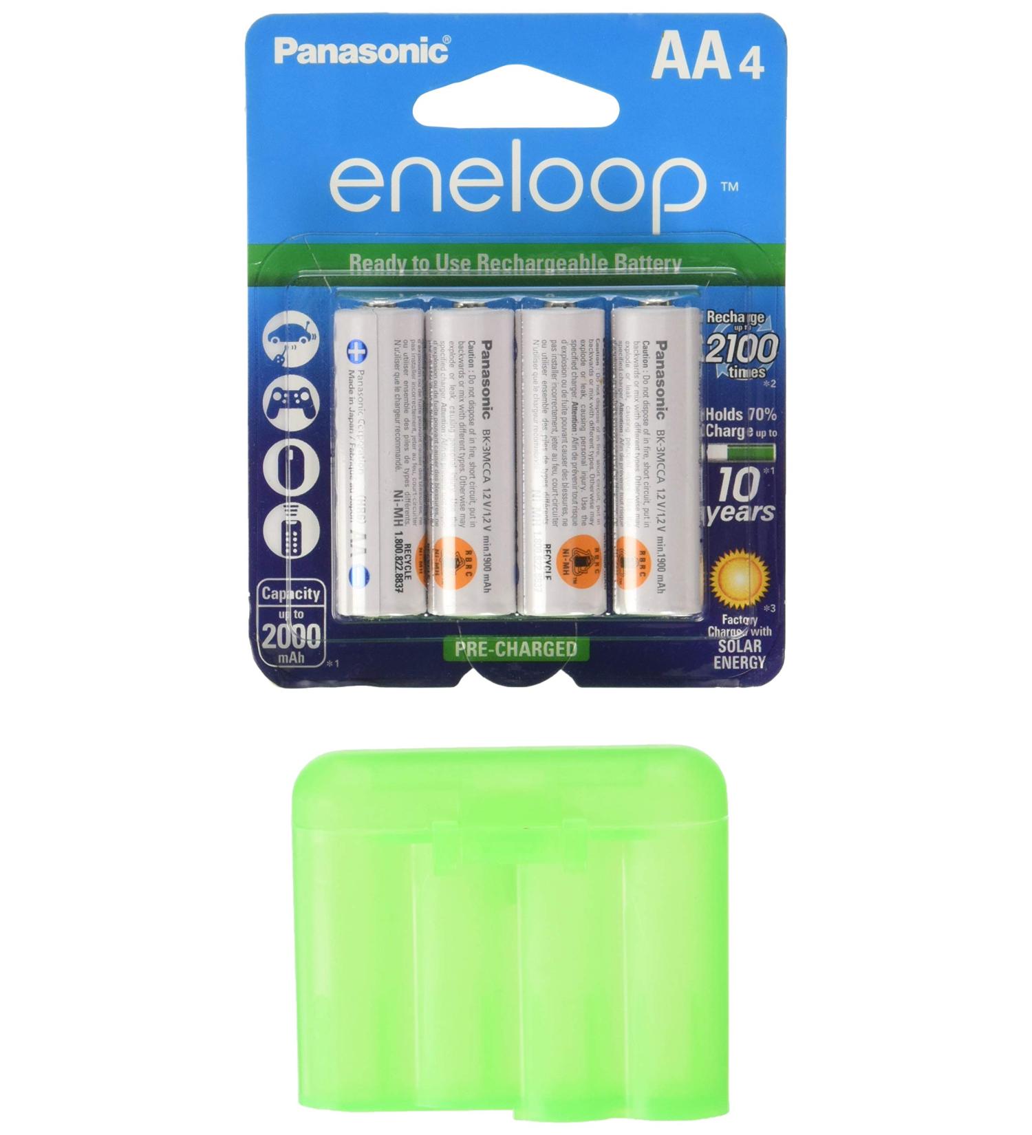 Eneloop QS-RXXW-NU9Y Newest Version 4th Generation AA NiMH Pre-charged 2100 Times Rechargeable Battery with Holder Pack of 4