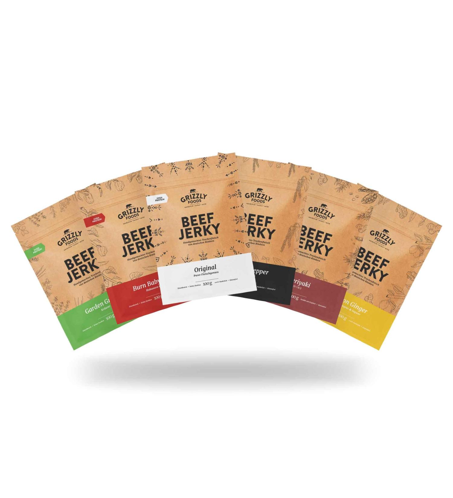Buy German Beef Jerky Set - All 6 Delicious Varieties (600g) - Premium Dried Beef - International Shipping Available - Buy Online on GoSupps.com