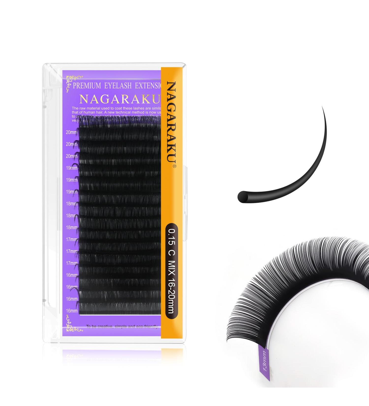 Nagaraku Individual Eyelash Extensions | Permanent Volume | Matt Black C Curl 16-20mm Mix | Best Quality Single Lashes for International Shipping - Buy Online on GoSupps.com