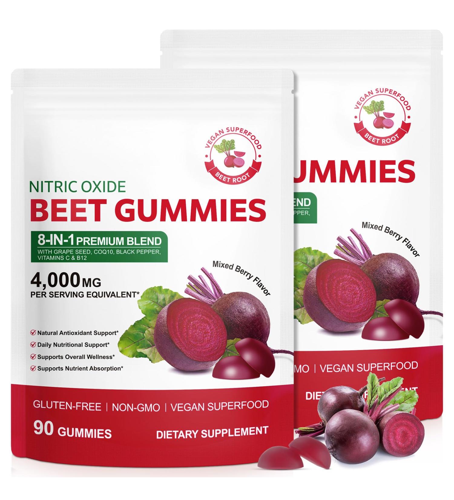 WOJBALMN Beet Root Gummies 180 Heart Health Chews for Blood Pressure Support Supplements Red Beets Supplements with Beetroot Grape Seed Coq10 B Vitamins Vegan Non-GMO 90 Beet Chews - Buy Online on GoSupps.com