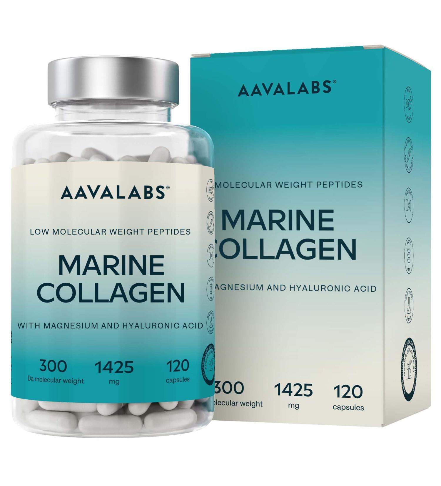 Collagene Marin Acide Hyaluronique et Magnesium | 1452 mg - Complement Alimentaire Peau Collagene et Acide Hyaluronique Pur au Peptide de Collagene - Collag ne Marin Hydrolys sans OGM - 120 G lules - Buy Online on GoSupps.com
