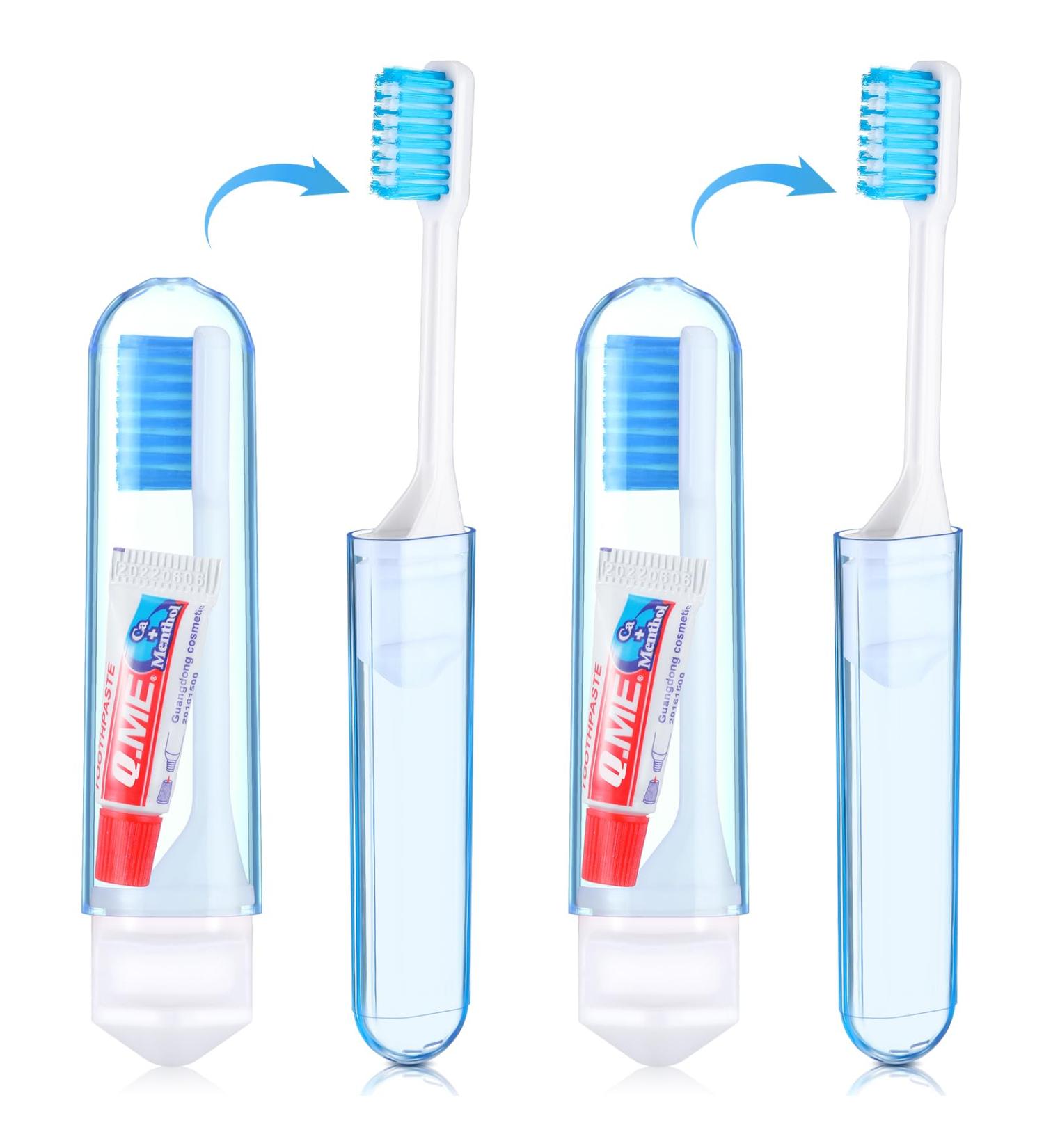 Buy Nuen 2-Piece Portable Soft Travel Toothbrush Set - Foldable Camping Toothbrush with Soft Bristles & Toothpastes for Kids & Adults - Blue Case - Buy Online on GoSupps.com
