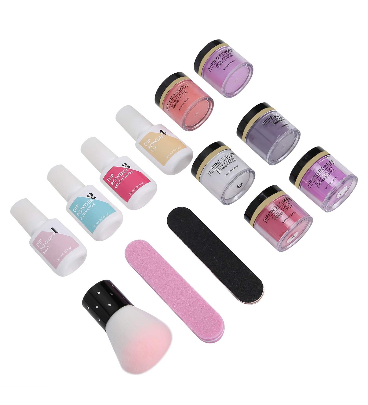 Dip Powder Nail Kit Starter 8Pcs Nail Art Powder Top Base Coat Gel Dusting Brush Manicure Tool Set DIY Salon Nail Art Manicure(K1213) - Buy Online on GoSupps.com