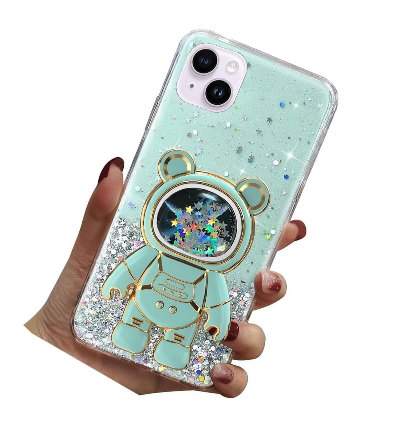 Rnrieyta Magon B r Astronaut Shell for iPhone 13 Mini | Cute Transparent Bumper Case with Kickstand | Green Crystal Protective Cover for Girls - Buy Online on GoSupps.com