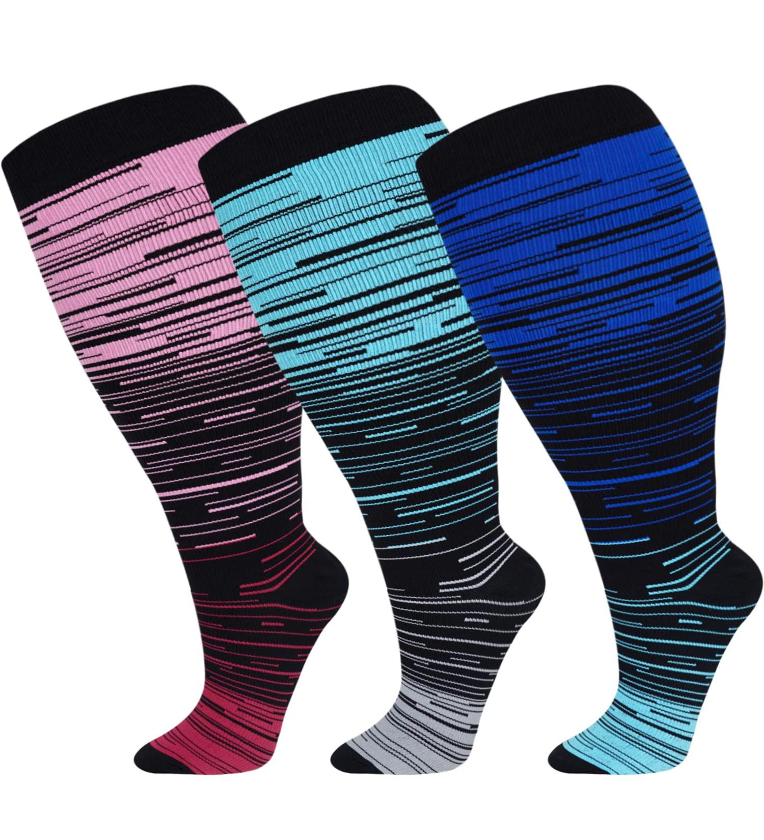 3PCS Plus Size Compression Socks | 20-30 mmHg | Varicose Veins & Swelling Relief | Extra Wide Calf | 4XL | 3pcs Color Options - Buy Online on GoSupps.com