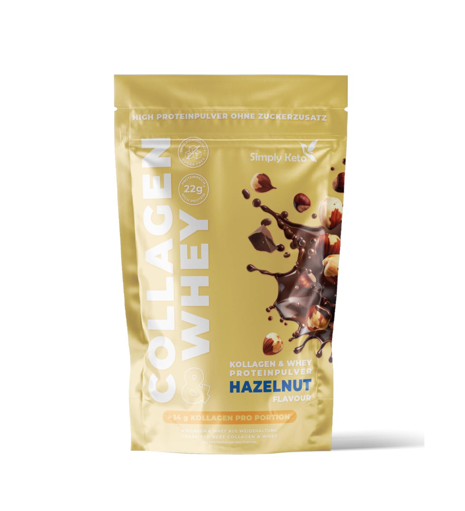  Simply Keto Hazelnut Collagen & Whey Protein Powder Keto & Lower Carb Shake 22g protein 0.5g carbs gluten-free sweetened with stevia pasture-raised | 15 servings - Buy Online on GoSupps.com
