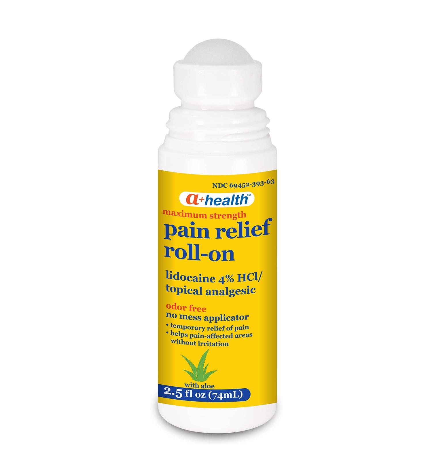 Pain Relief Roll-On Liquid with Lidocaine 4% - Odor-Free Maximum Strength Pain & Itch Relief - Aloe Infused - Made in USA - 2.5 fl oz - Buy Online on GoSupps.com