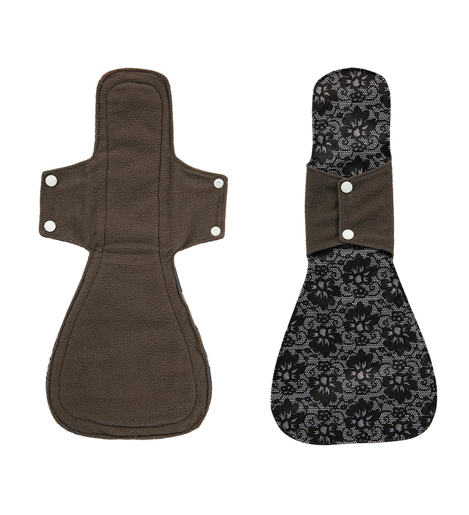 Reusable 16 Inch Charcoal Bamboo Cloth Menstrual Pad | Overnight Absorbency | Unscented | Black Lace Design - Buy Online on GoSupps.com