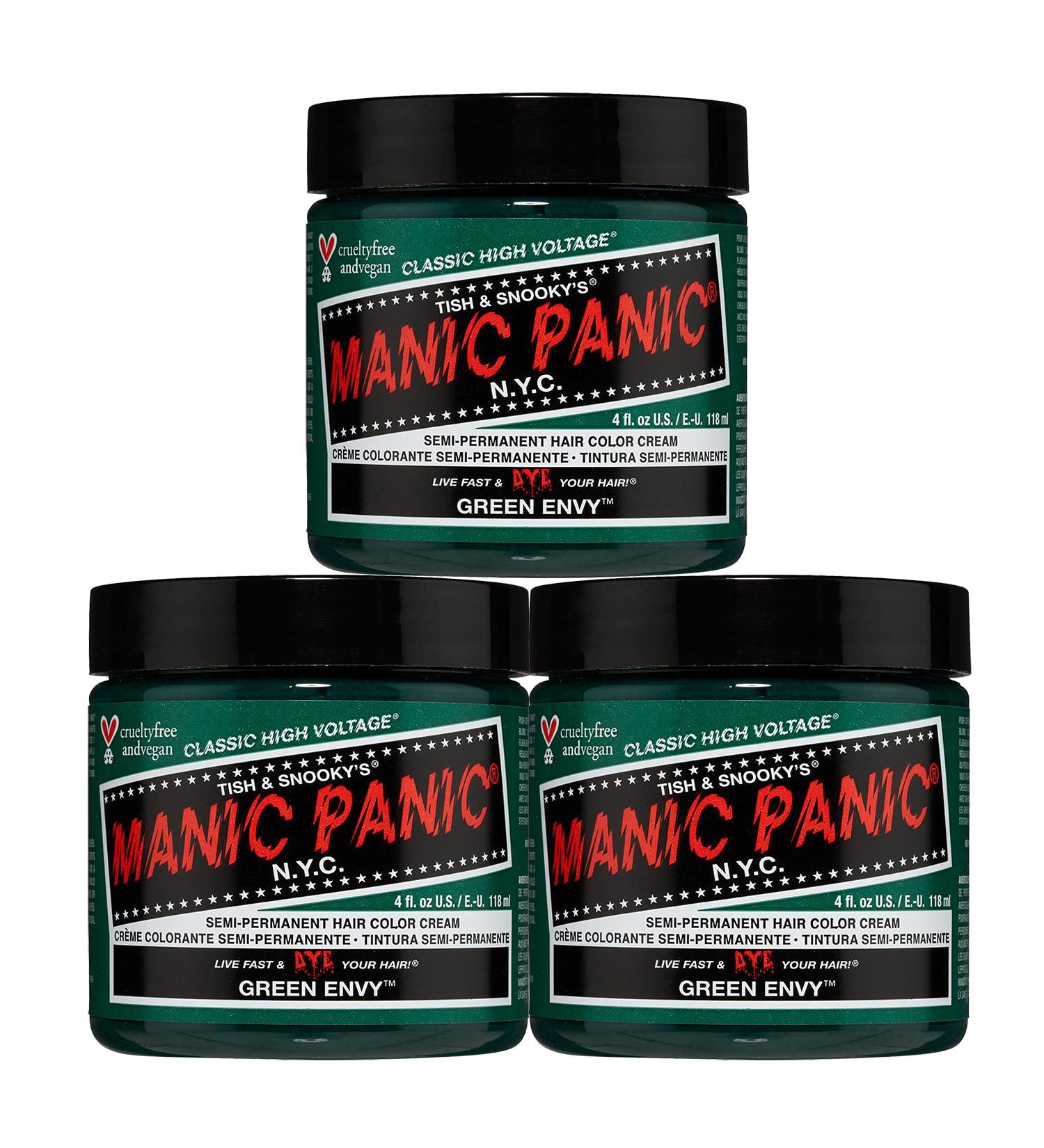 MANIC PANIC Green Envy Hair Dye - Classic High Voltage Semi-Permanent Color (3PK) - Deep Emerald Green with Blue Undertones - Vegan & Ammonia Free for All Hair Types - Buy Online on GoSupps.com