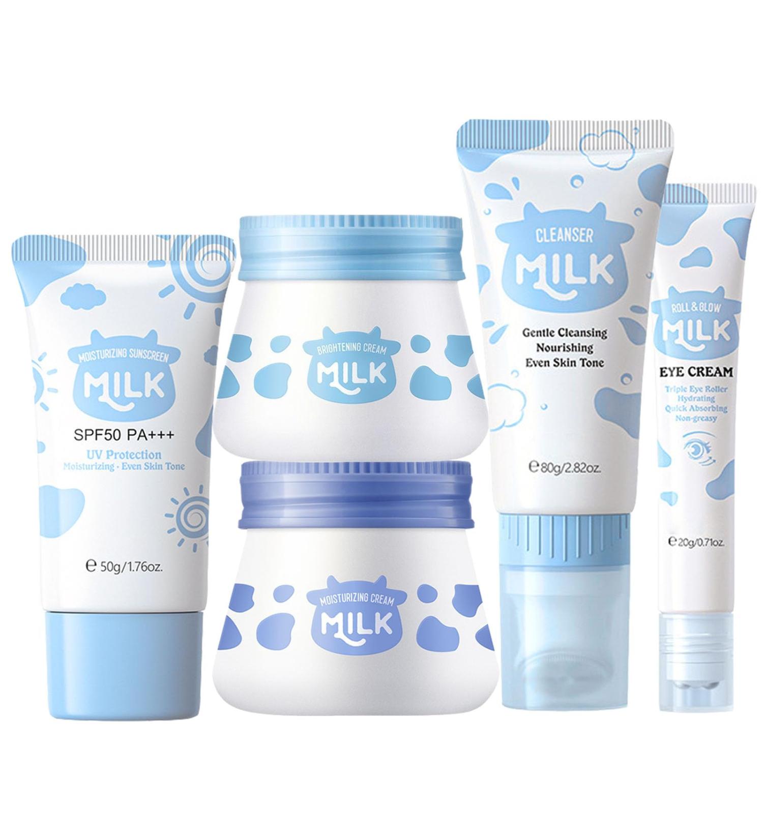 Milk Face Skincare Kit | Hydrating Cream Cleanser Eye Cream & Sunscreen for Glowing Skin Reduces Roughness & Pore Size - Buy Online on GoSupps.com