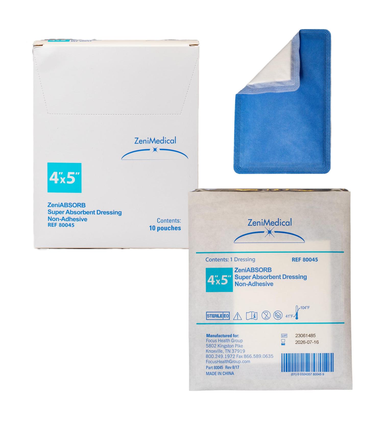 Buy ZeniABSORB Super Absorbent Wound Dressing - Sterile Waterproof Non-Stick - 4x5 Inch - 10/Box - International Shipping Available - Buy Online on GoSupps.com