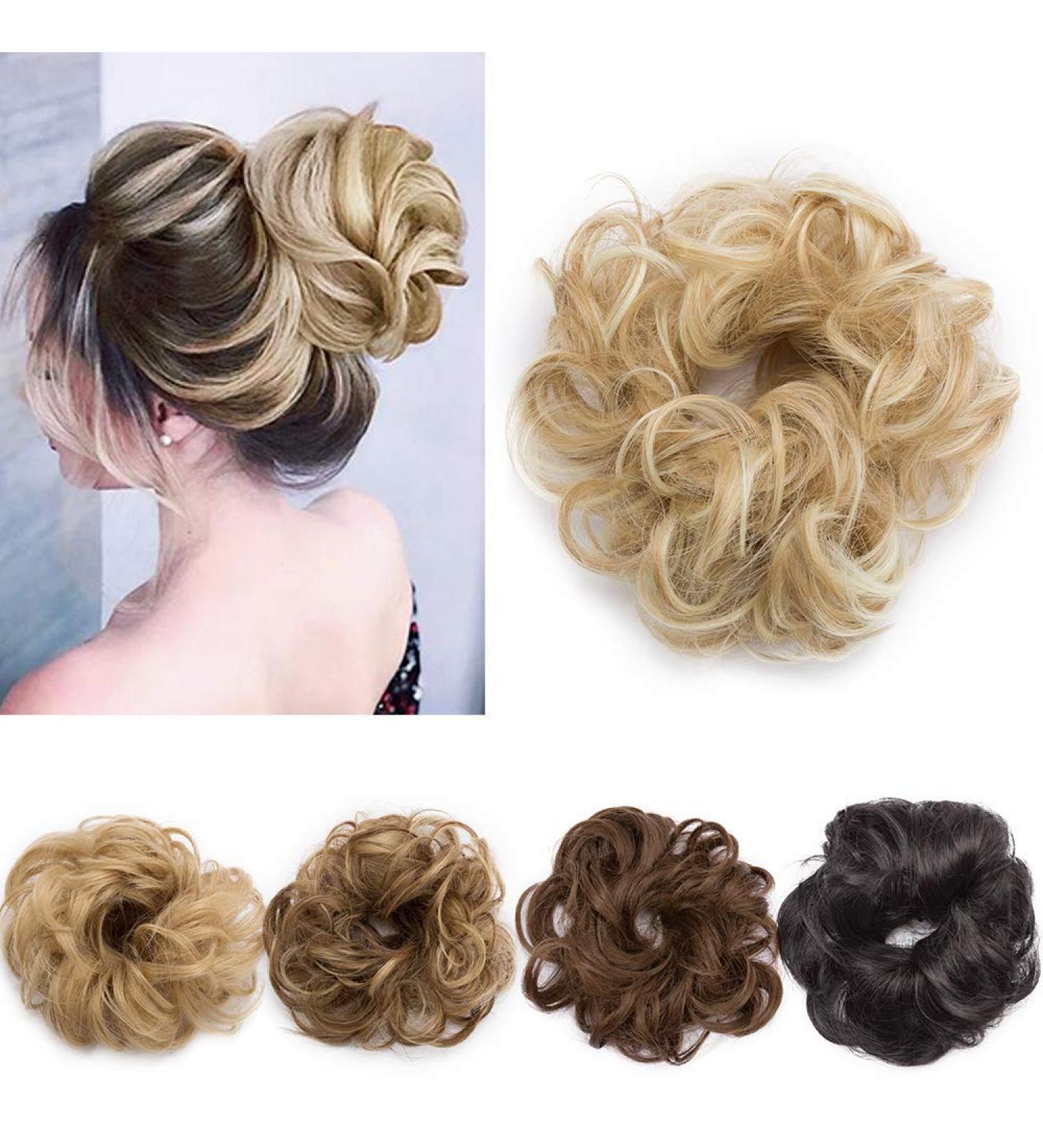 Silk-co Synthetic Hair Bun Scrunchie in Dark Blond & Bleach Blond - 25g Curly Messy Chignon Updo - Buy Online on GoSupps.com
