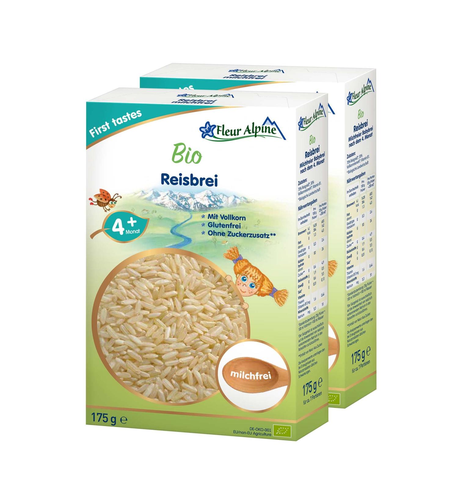 Fleur Alpine Bio Rice Baby Muesli - Nutritious Gluten-Free Porridge for Babies (2 x 7 Portions) - Smooth & Delicious Breakfast from 4 Months No Added Sugar - Buy Online on GoSupps.com