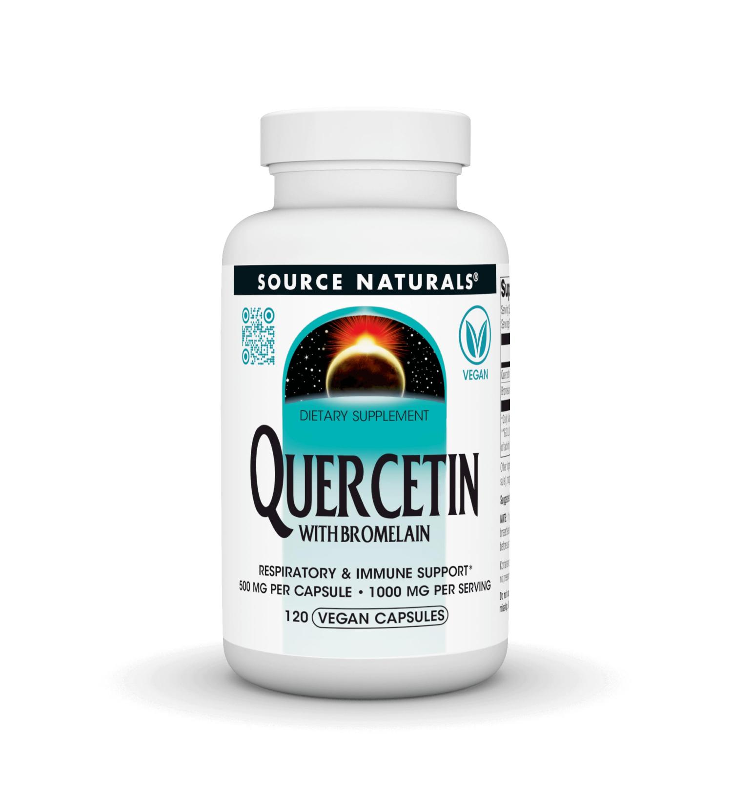 Source Naturals Quercetin with Bromelain Respiratory and Immune Support* - 500 mg per Capsule 1000 mg per Serving - 120 Vegan Capsules - Buy Online on GoSupps.com