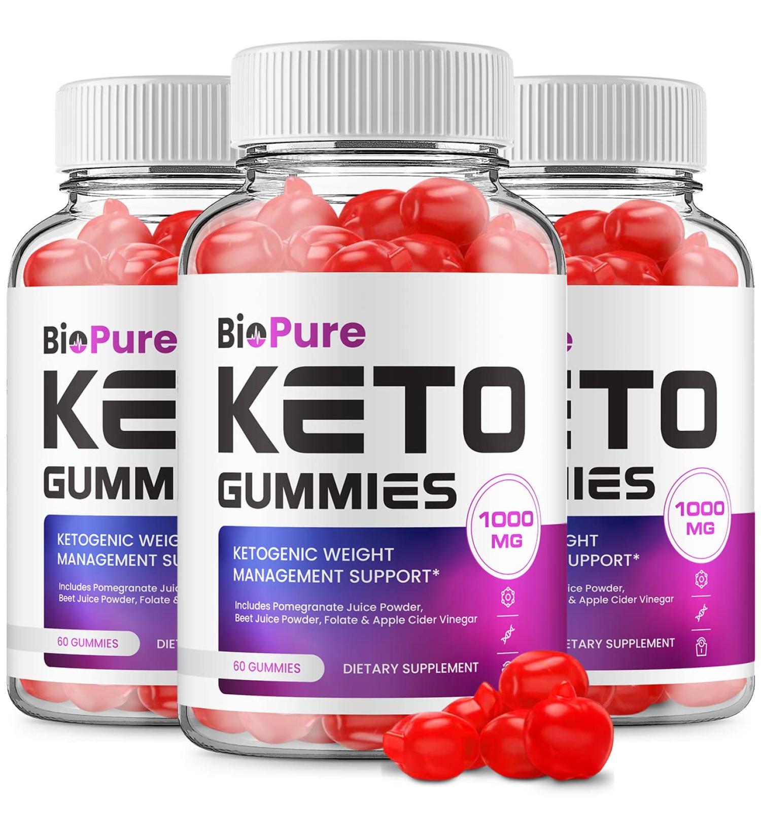 BioPure Keto ACV Gummies - 3 Pack Dietary Supplement with B12 and Beet Root Juice for Men and Women - 180 Gummies - Buy Online on GoSupps.com