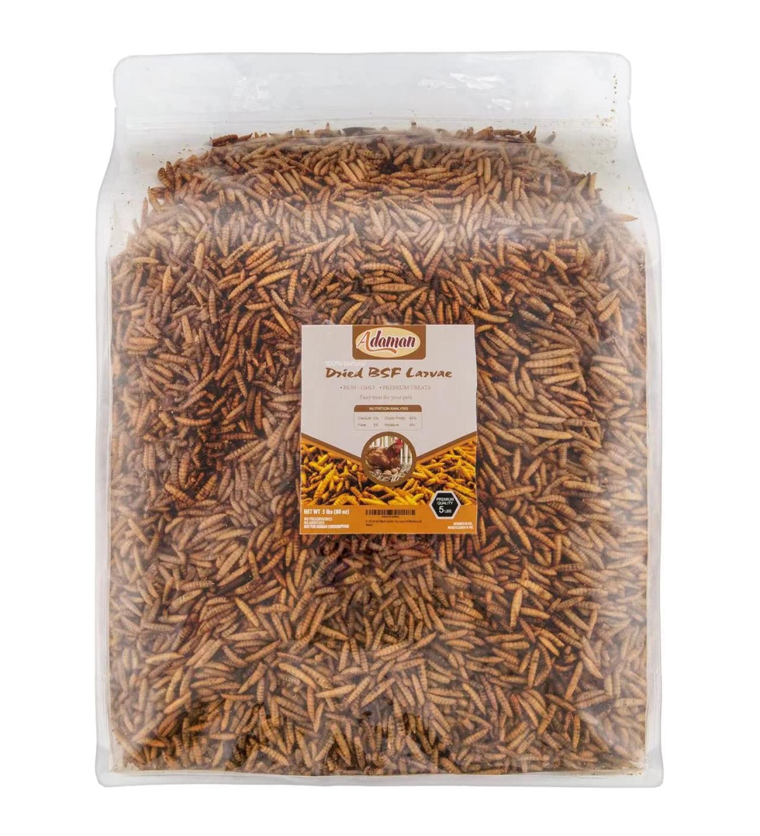 Adaman Dried Black Soldier Fly Larvae (5 lbs & 10 lbs) - High-Protein Treats for Chickens, Birds, Ducks, Reptiles - Calcium-Rich Non-GMO BSF Larvae - 100% Natural Food (5 lb Pack) - Buy Online on GoSupps.com