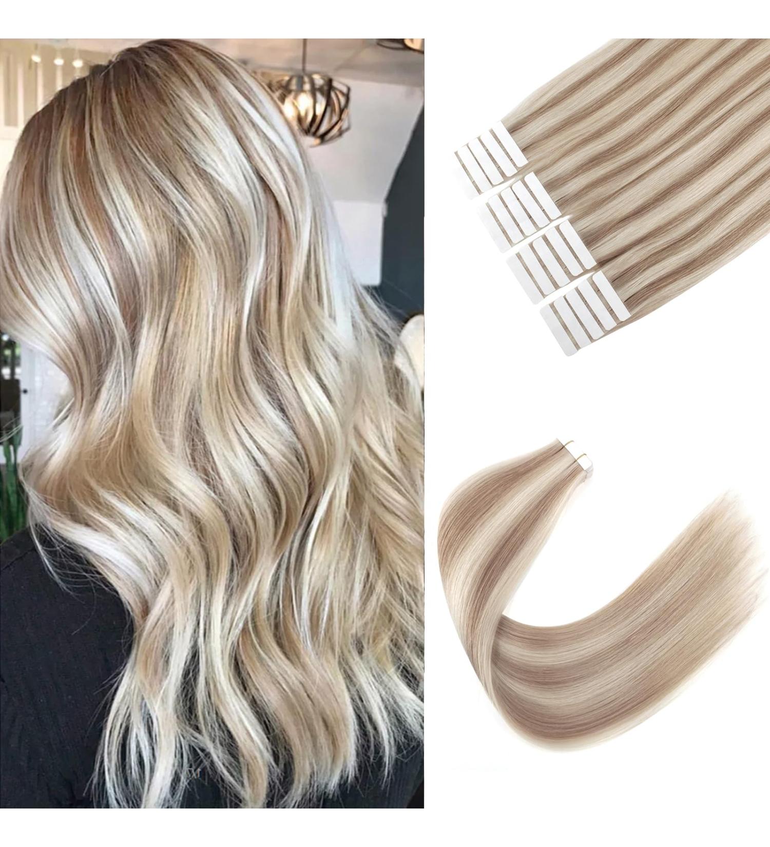 Sixstarhair Invisible Tape Extensions 55cm Real Hair 50g Swedish Blond & Ashblond Ideal for Cancer Short Hair #20/60 Blebe Bang - Buy Online on GoSupps.com