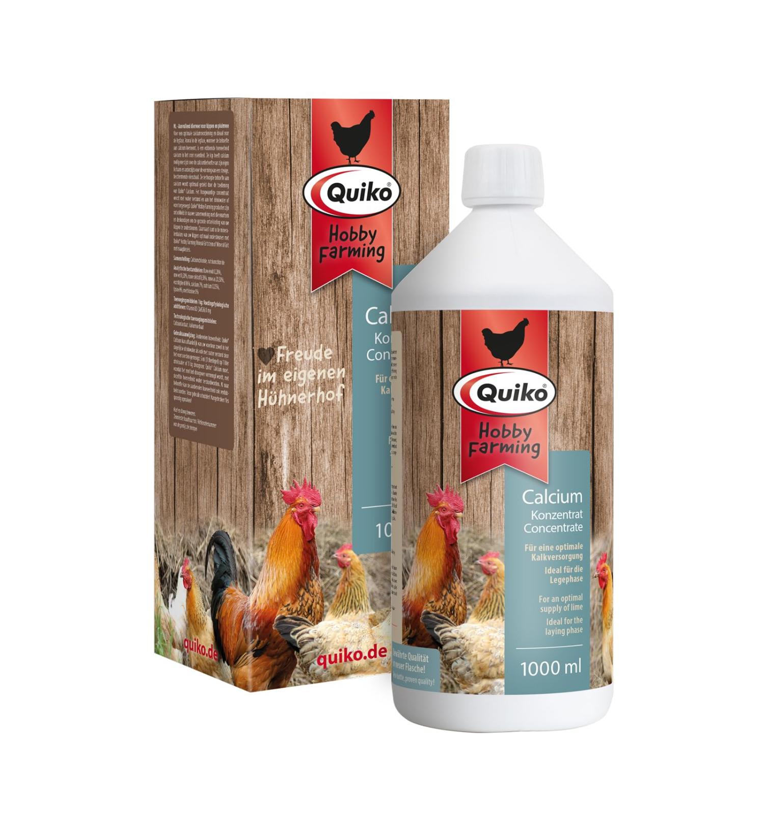 Quiko Hobby Farming Calcium Concentr 1000ml - pour Poules cailles & volailles - Apport Optimal de calcaire - Id al pour la Phase de Ponte Calcium 1.000ml - Buy Online on GoSupps.com