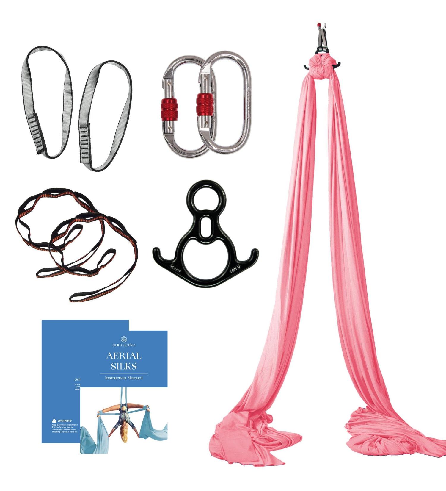 AUM Active Aerial Silks Starter Kit - 9 Yards Aerial Yoga Hammock with Hardware & Guide - Pink Aerial Swing for Acrobatic Flying Yoga (Up to 13ft) - Buy Online on GoSupps.com