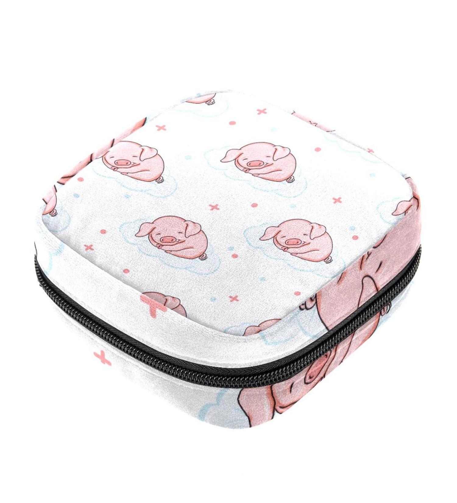 Pig Animal Sleep Sanitary Napkin Storage Bag - Menstrual Cup Pouch & Makeup Organizer for Girls - Multicoloured - Buy Online on GoSupps.com