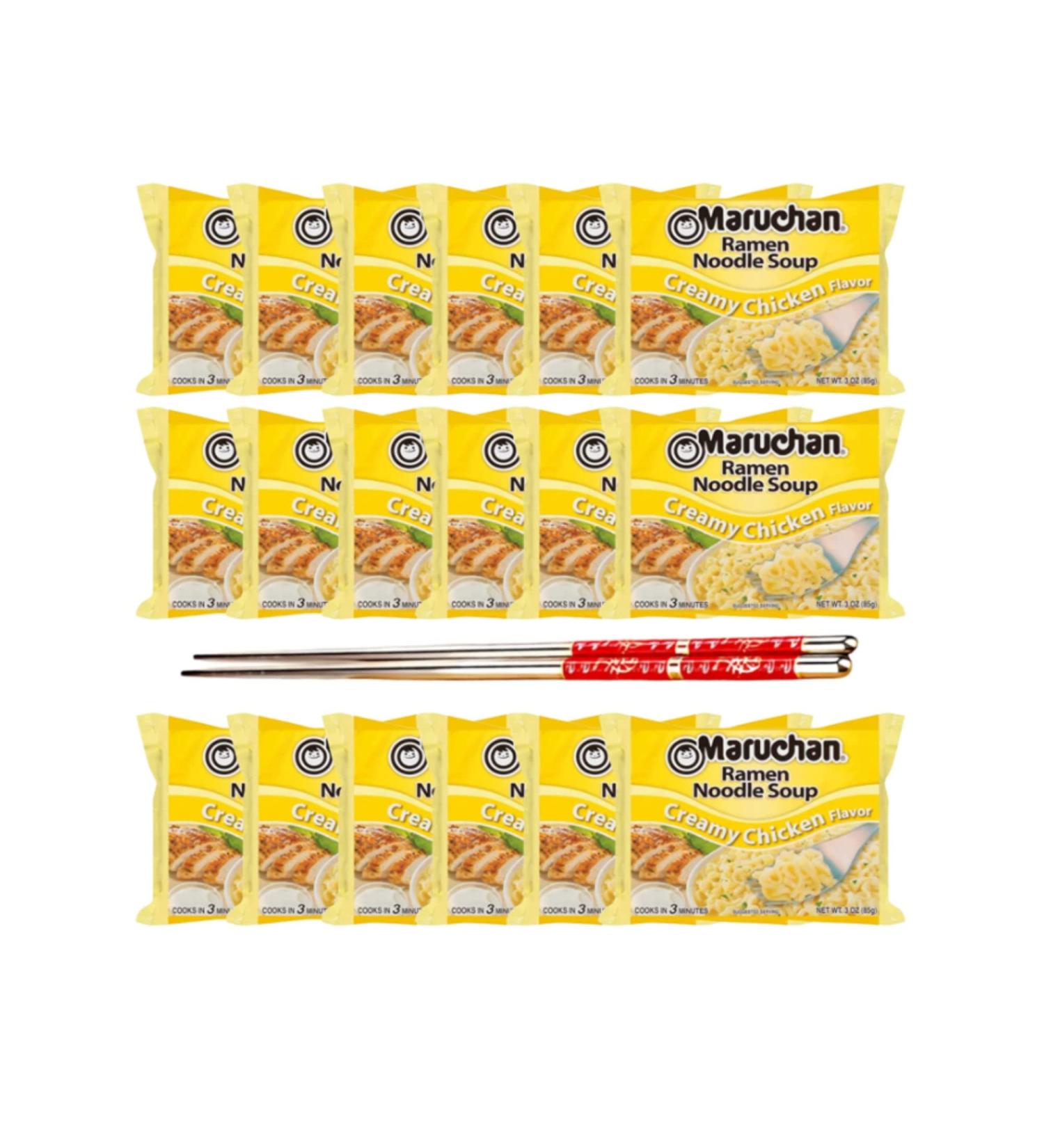 Ja Cor Instant Ramen Noodles Soup Bowl Creamy Chicken Flavor 3 oz. Bulk Cup Noodle Pack- Bundle with (1) Set of Reusable Stainless Steel Chopsticks (18 Individual Packs) - Buy Online on GoSupps.com