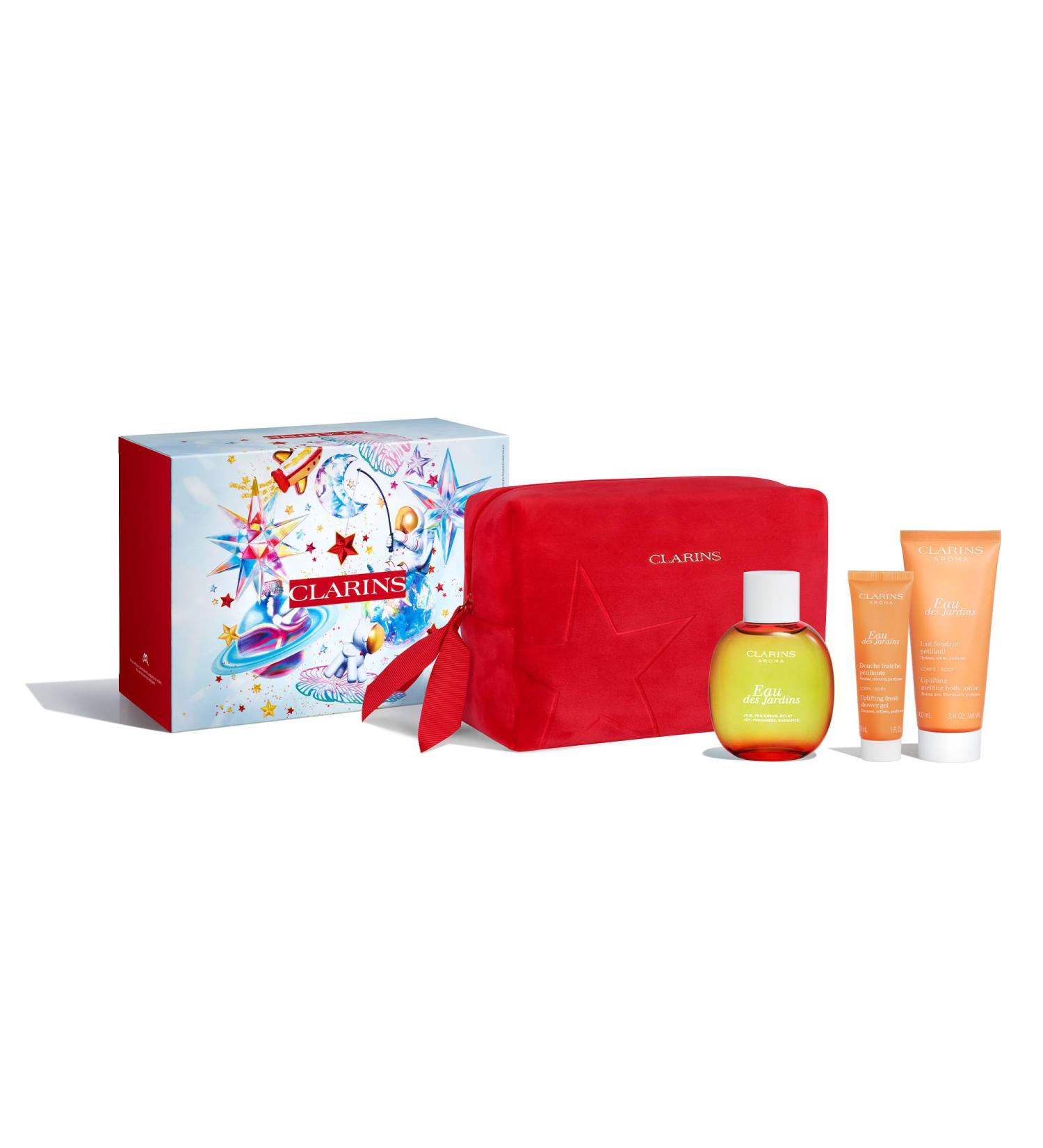 Clarins Gift Set | Eau des Jardins Essentials 230ml | Worth 64 | Eau des Jardins Treatment Fragrance 100ml Eau des Jardins Uplifting Shower Gel 30ml Eau des Jardins Uplifting Body Lotion 100ml - Buy Online on GoSupps.com