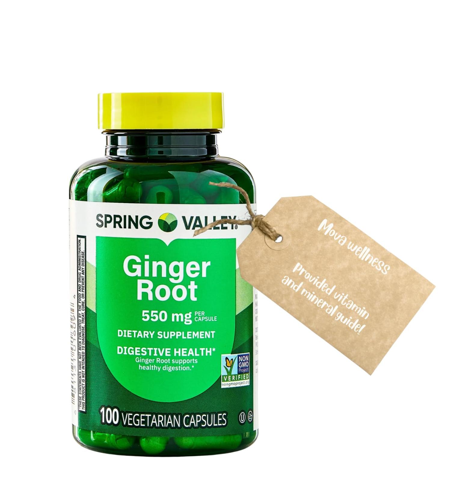 Ginger Root 550 mg Capsules Digestive Health Support Nausea & Bloating Relief Herbal Dietary Supplement 100 Count+ e-Book Vitamins and Mineral Guide - Buy Online on GoSupps.com