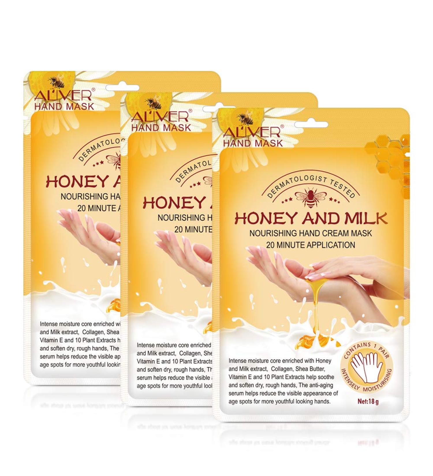 Generic Hand Mask 3 Pairs Hands Mask Moisturizing Gloves Honey and Milk Hand Masks Hand Skin Repair Renew Mask Infused Collagen + Natural Plant Extracts for Dry Aging Cracked Hands - Buy Online on GoSupps.com