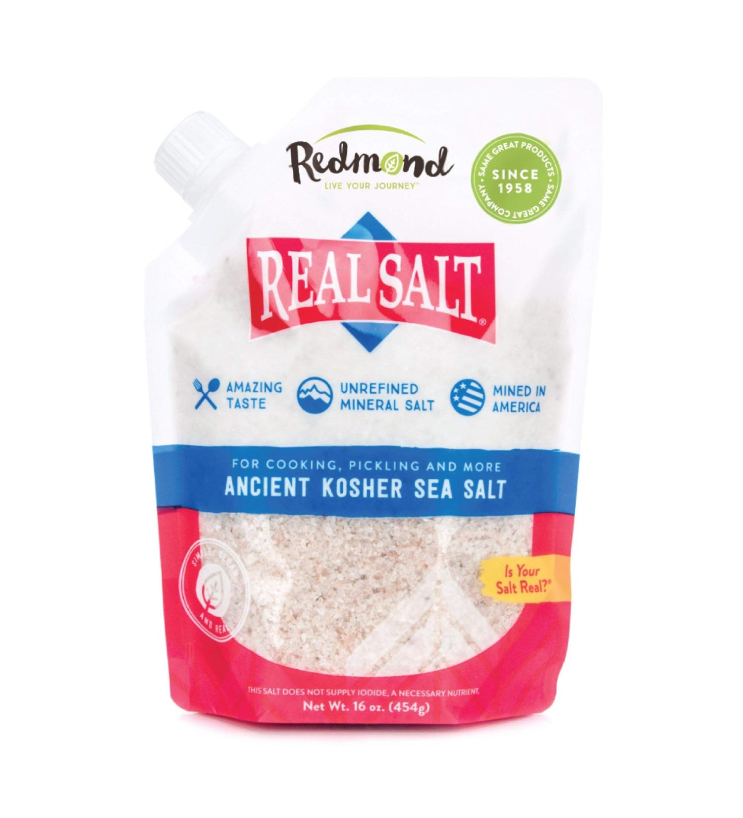 Redmond Real Sea Salt - Natural Unrefined Gluten Free Kosher 16oz Pouch - Buy Online on GoSupps.com