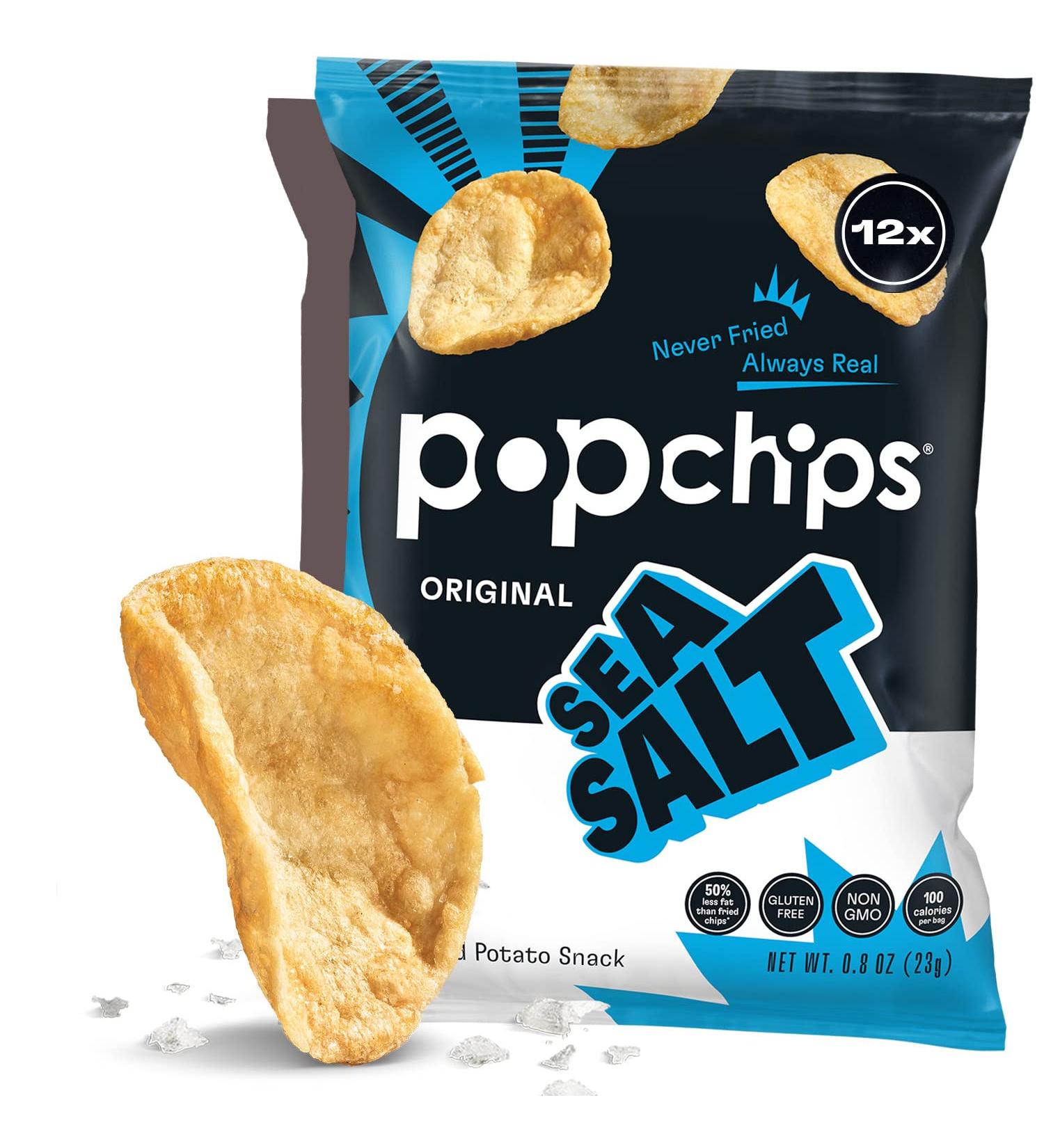 Popchips Sea Salt Potato Chips - Gluten Free  0.8 oz Single Serve Bags  12 Count - Buy Online on GoSupps.com