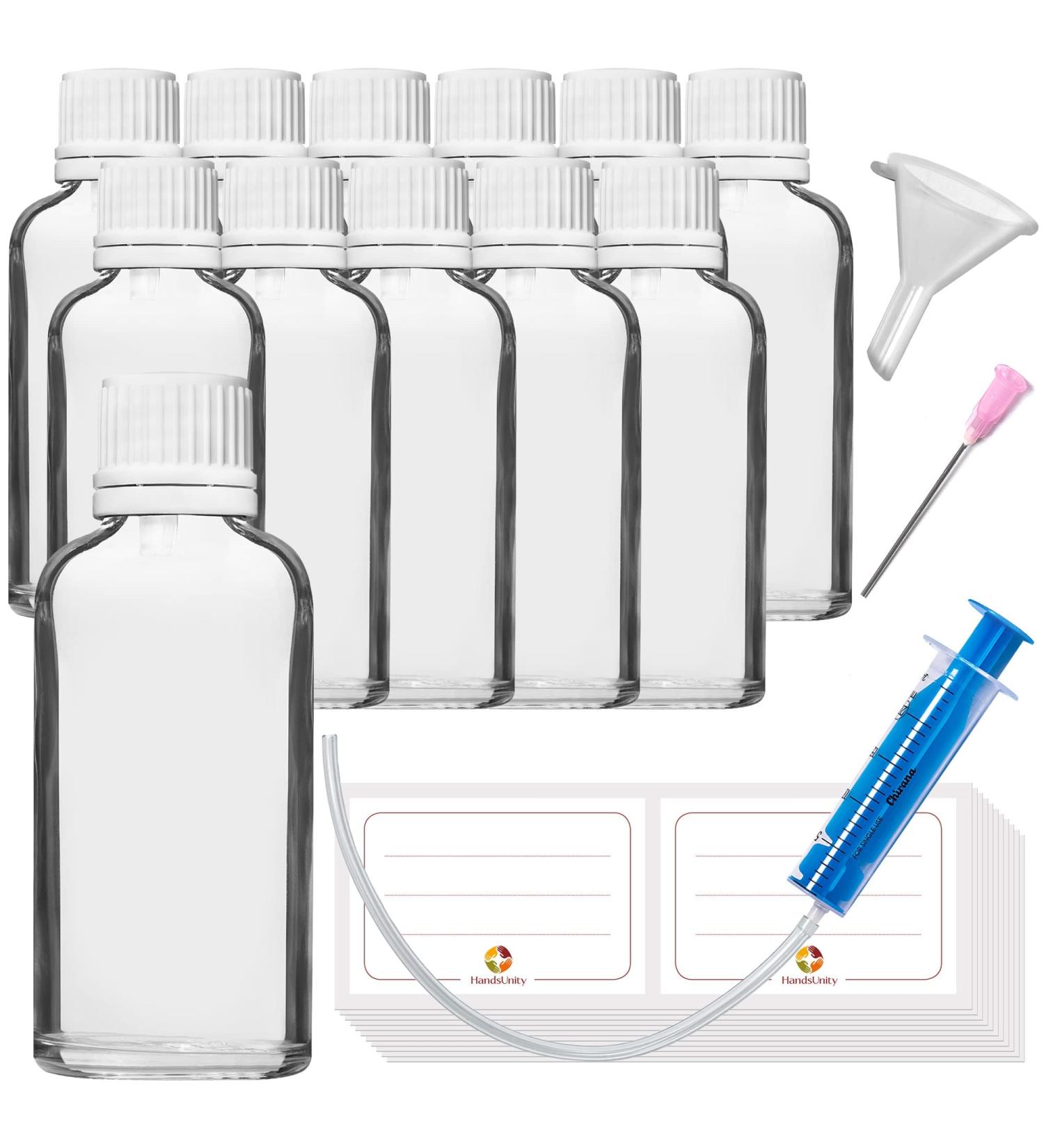 Handsunity 50ml Small Clear Glass Droppers - 12 Pack with White Caps | Pharmacy Quality Aids - Buy Online on GoSupps.com