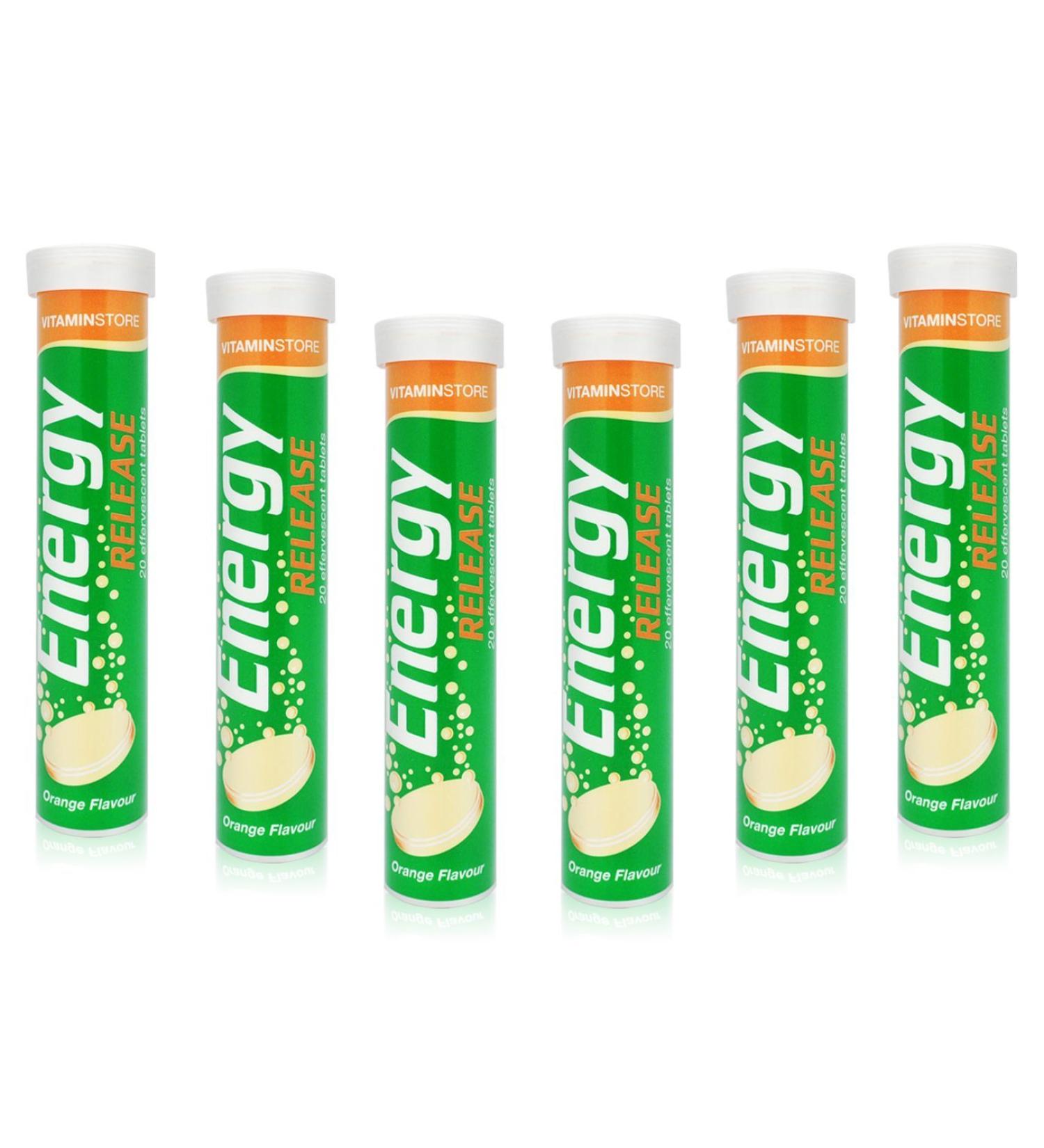 120 Vitamin Energy Boost Effervescent Tablets ORANGE Flavour *6 Packs of 20*