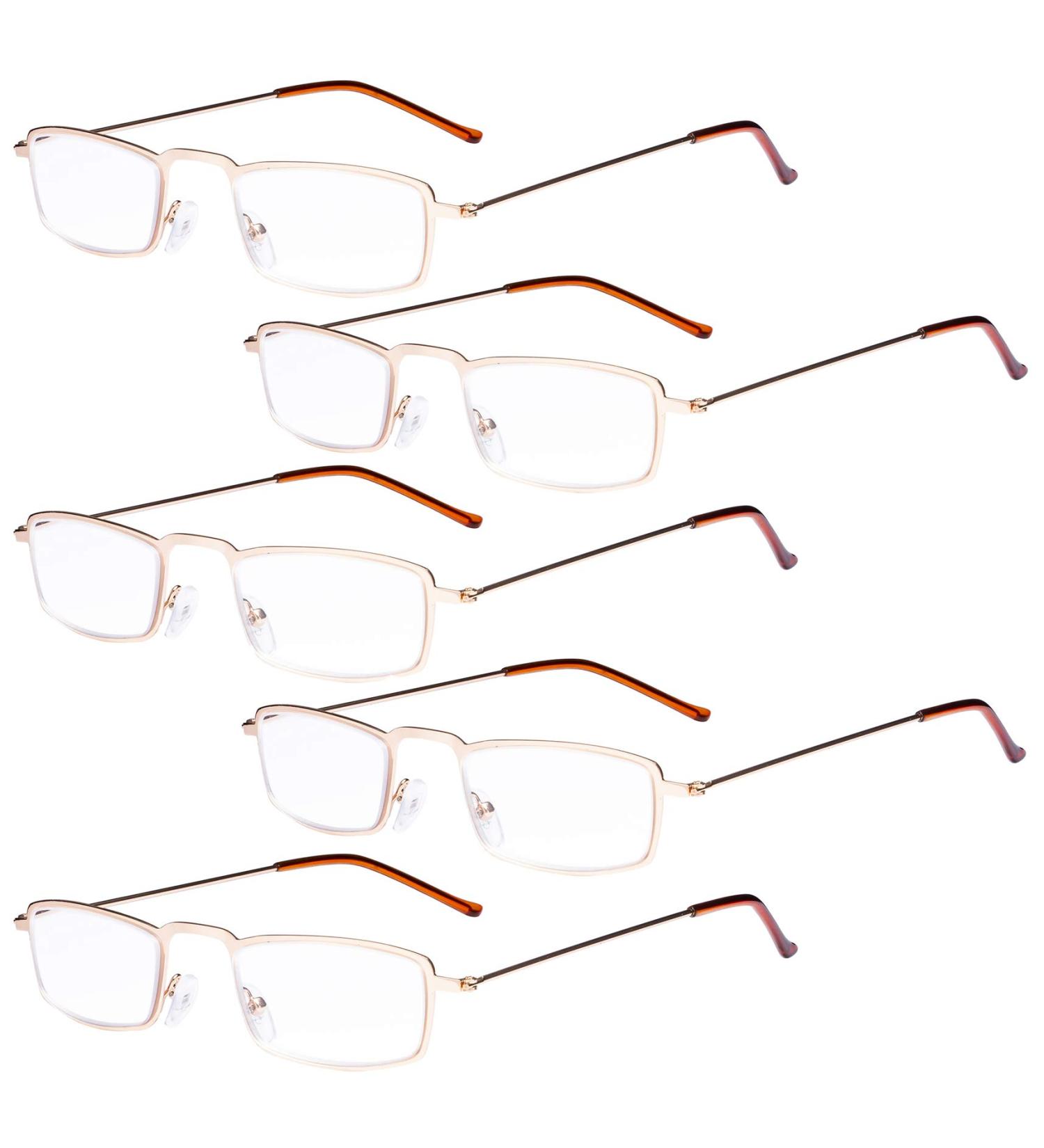 Eyekepper 5-Pack Stainless Steel Half-Eye Reading Glasses +0.75 - Stylish Gold Frames for Comfortable Reading - Buy Online on GoSupps.com