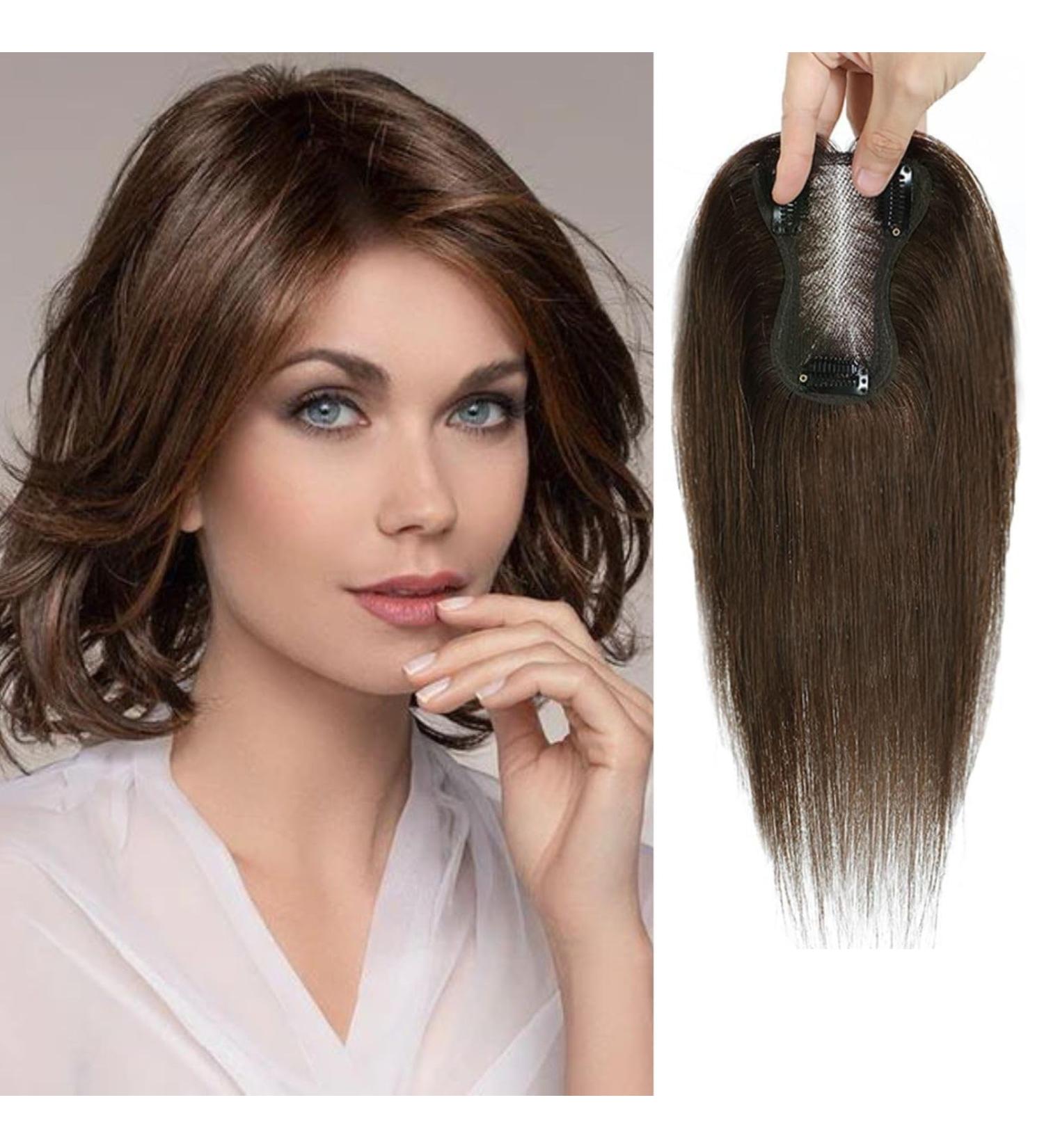 100% Remy Human Hair Topper - Medium Brown 10 - Swiss Base - 120 Density - Cover Gray Hair - Hand-Tied Hair Topper for Women with Thinning Hair or Slight Hair Loss - Buy Online on GoSupps.com