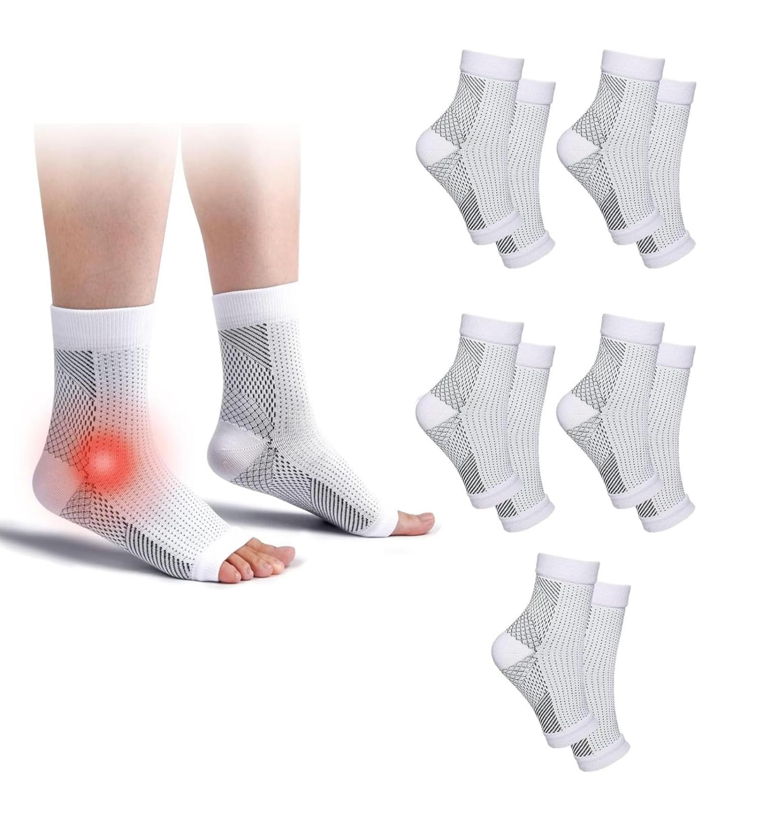 3 Pairs Compression Stockings & Cushions for Neuropathy Pain Relief | Ankle Support Socks & Bandage for Men & Women | Ideal for Flying & Running (L/XL) 5PCs - White - Buy Online on GoSupps.com