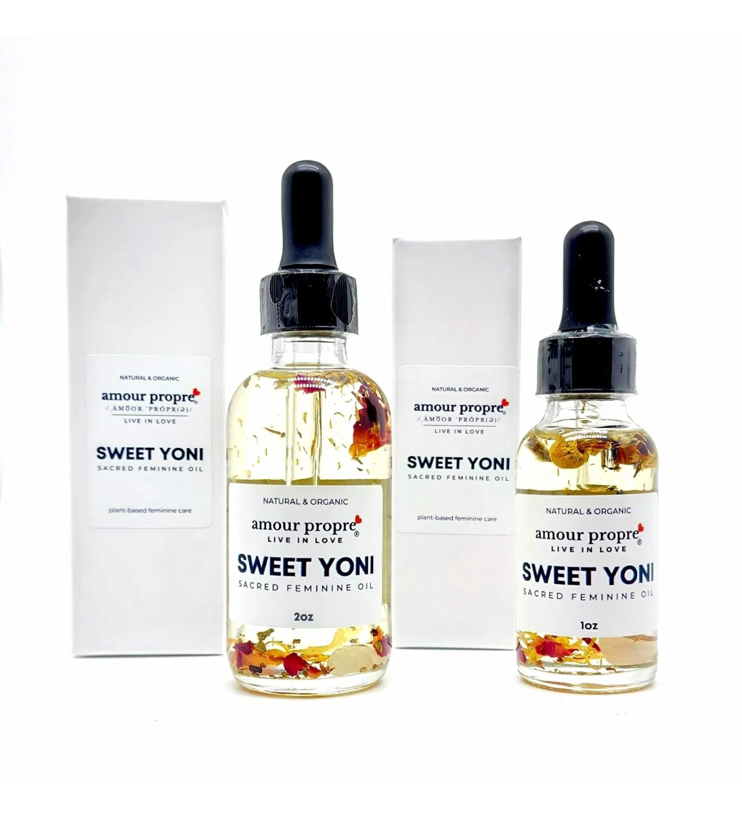 Amour Propre Sweet Yoni - Sacred Feminine Oil | 1oz | Eliminates Odor Restores PH Balance Heals and soothes Organic Herbal Yoni Blend Made with Lavender Rose & Chamomile Oils 1 Ounce - Buy Online on GoSupps.com