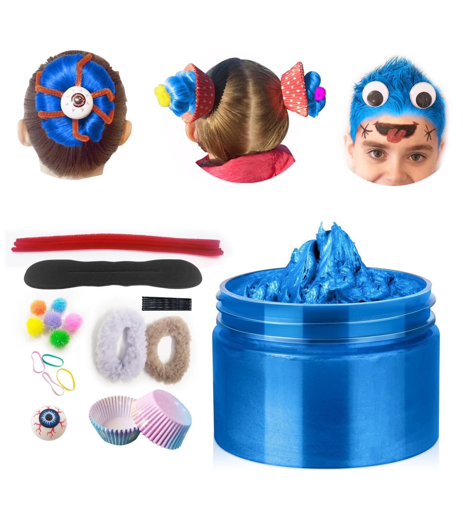 Buy Blue Temporary Hair Color Wax Kit for Teens | Washable Hair Dye Accessories for Parties Cosplay & Holidays | Perfect Gifts for Kids - Buy Online on GoSupps.com