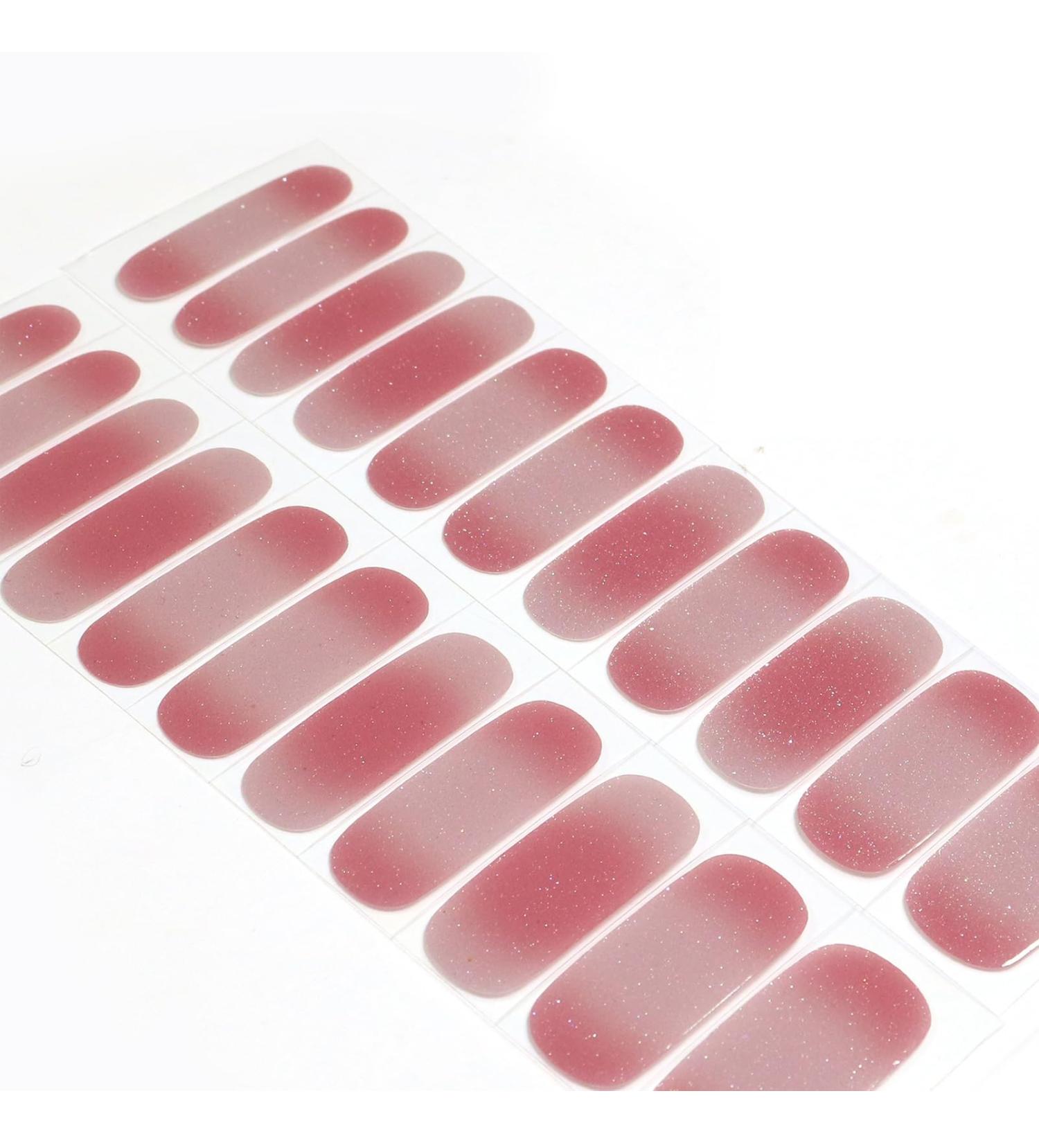 Gel Nail Stickers 22PCS Semi Cured Gel Nail Polish Stickers Nail Wraps Adhesive Gel Nail Strips with Nail File Stick & Prep Pads (UV/LED Lamp Required) - Pink Gradient Glitter Pink Glitter Gradient - Buy Online on GoSupps.com