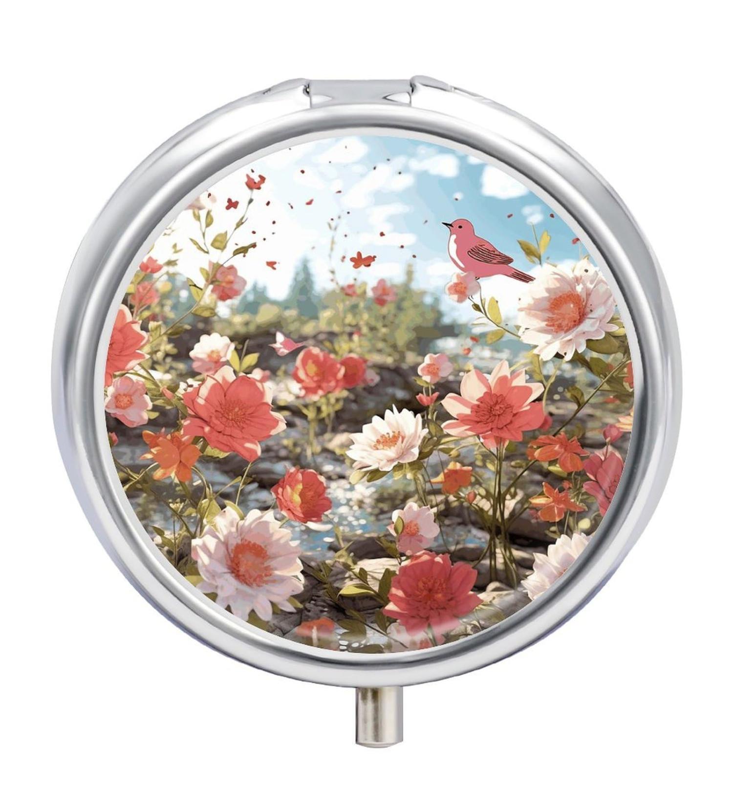 Travel Pill Box | 3 Compartment Floral Print Pill Organizer | Portable Medicine Case for Handbag & Pocket - Buy Online on GoSupps.com