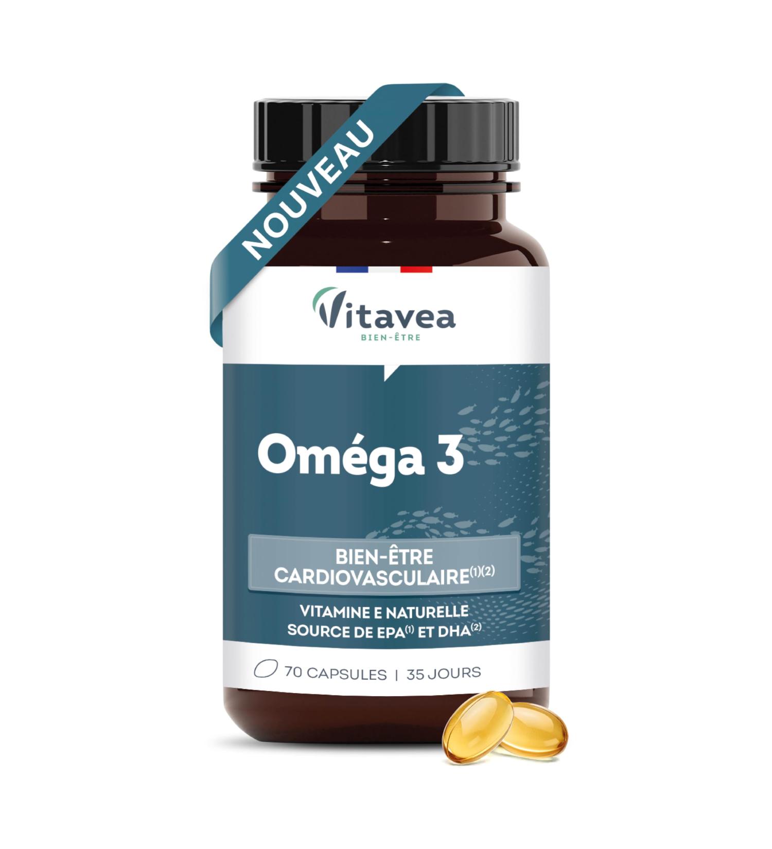 Vitavea Bien- tre - Om ga 3 - Huile de Poissons Sauvages Qualit Premium - Source d'EPA et DHA et Vitamine E - Bien- tre cardiovasculaire - 70 Capsules - 35 jours de cure - Fabriqu en France Nouveau - Om ga 3 - Buy Online on GoSupps.com