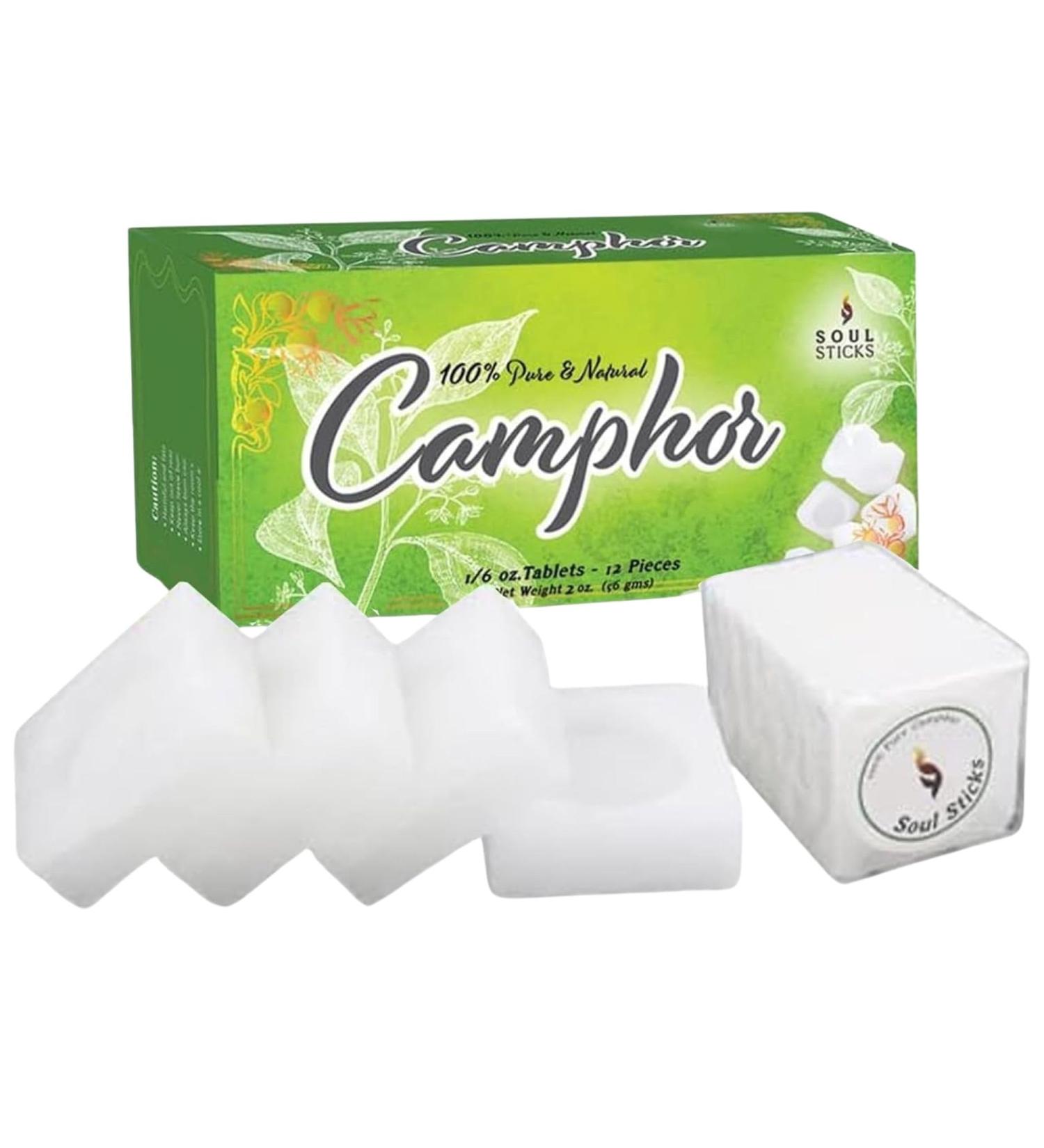 Soul Sticks Natural Camphor Blocks - 12 Aromatherapy Tablets (56g) for Odor Elimination & Puja | Alcanfor en Bloques Kapoor for Pooja - Buy Online on GoSupps.com