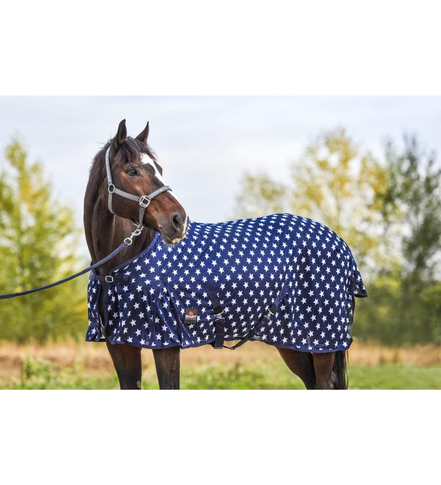 Breathable Horse Starting Blanket with Elastic Neck & Insect Protection - Dark Blue/White 115 cm | Summer Eczema Ceiling for Cold Bloods - Buy Online on GoSupps.com