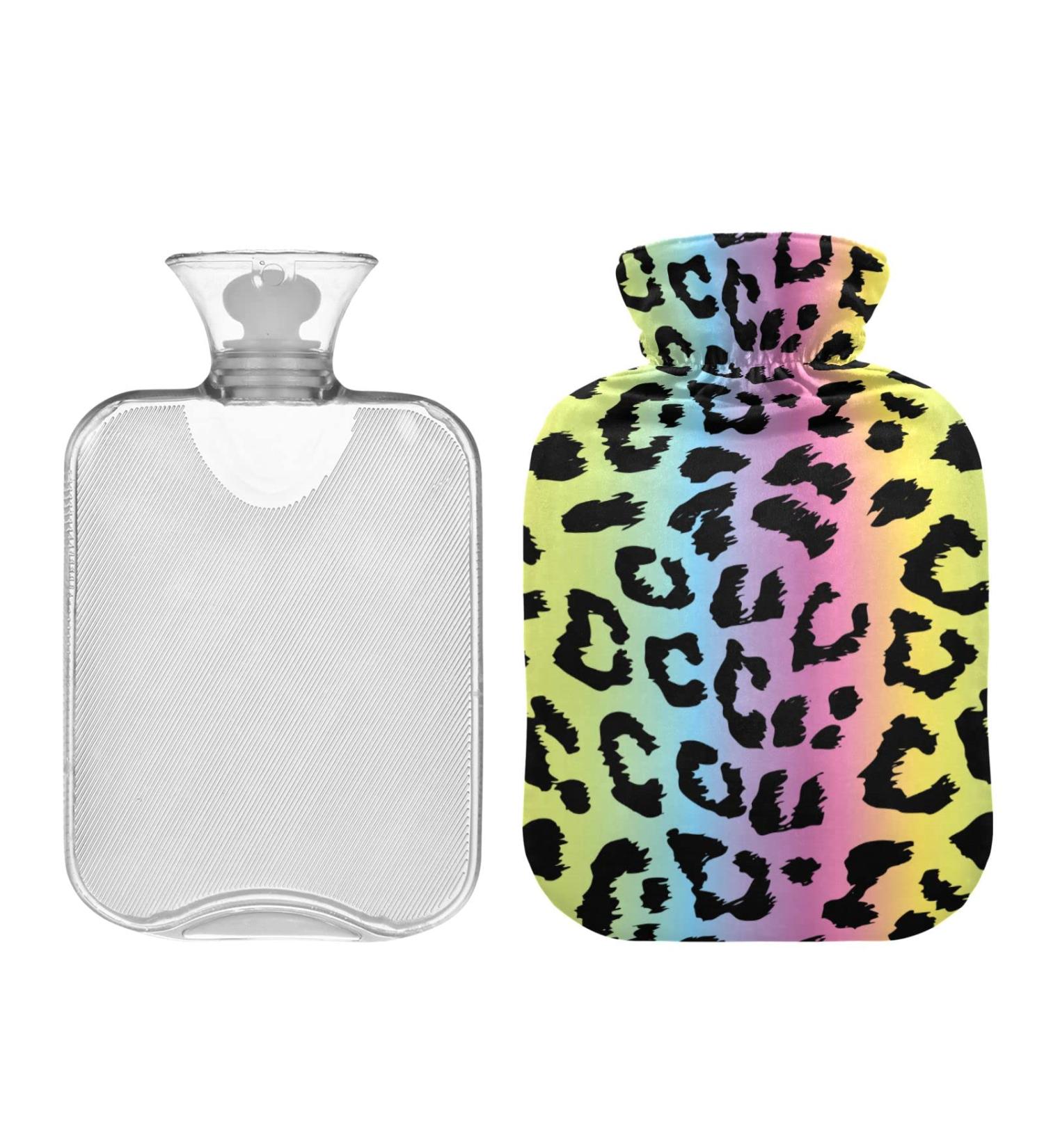 Hot Water Bottle 2L with Leopard Cover - Rainbow Colors for Pain Relief & Warmth - Buy Online on GoSupps.com