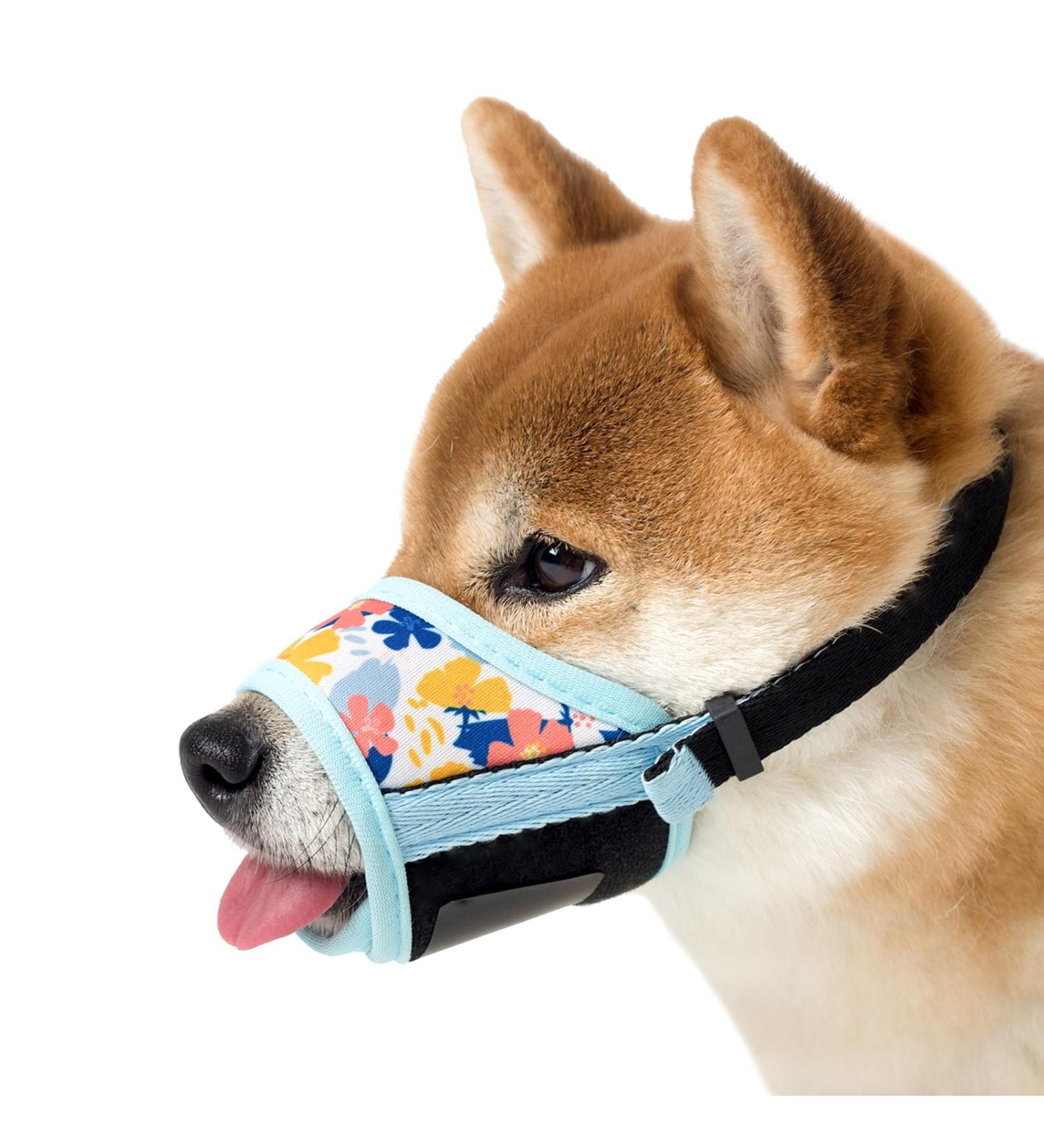 Soft Nylon Dog Muzzle - Anti-Bite & Anti-Barking for Small Medium & Large Dogs | Blue Flower Motif (L) - Buy Online on GoSupps.com