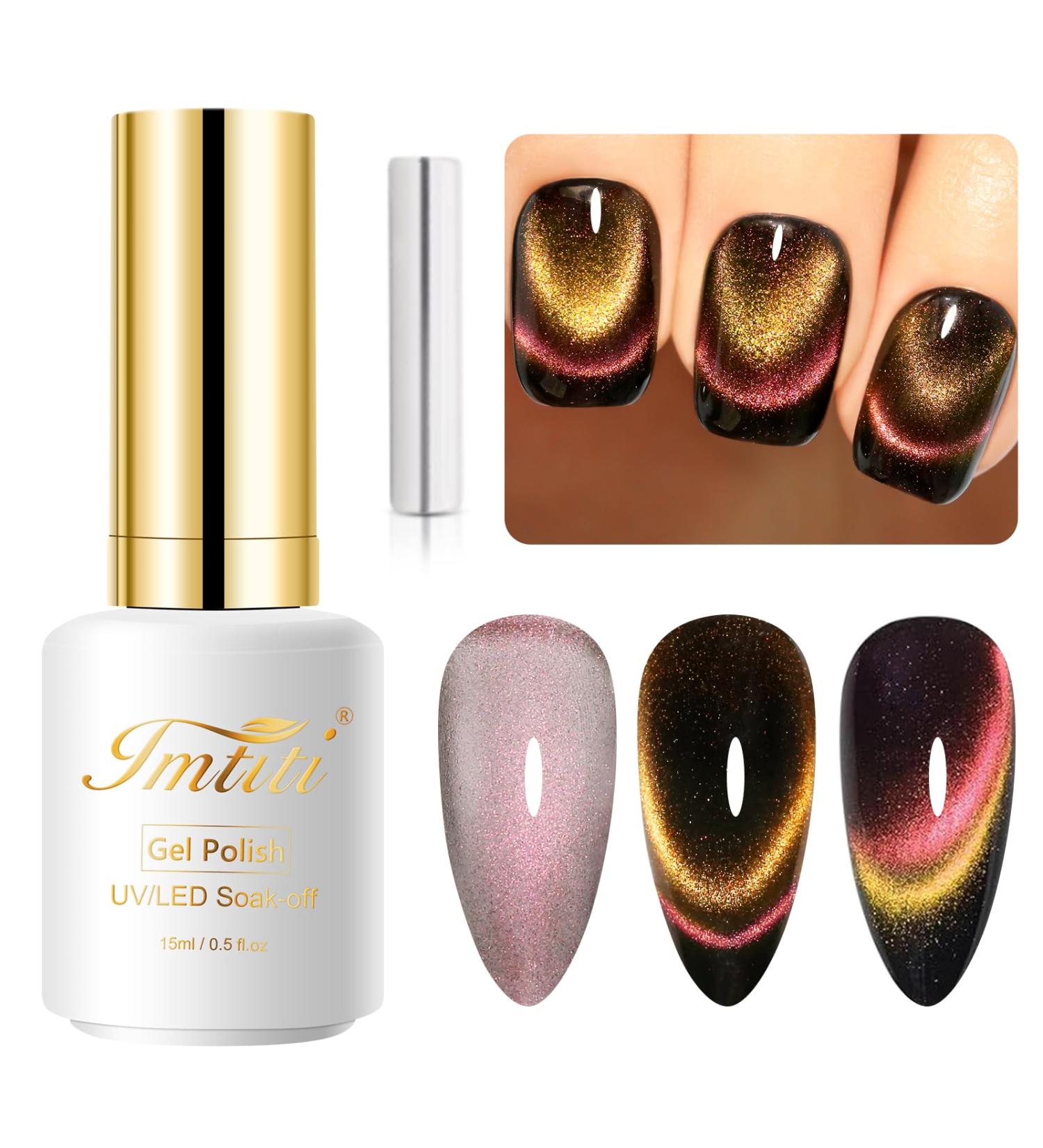 Imtiti Smile Pink Colour Gel Nail Polish 15 ml 9D Cat Eyes Glitter Magnetic Gel Polish UV Gel Nail Polish with Magnetic Stick for Nail Salon - Buy Online on GoSupps.com