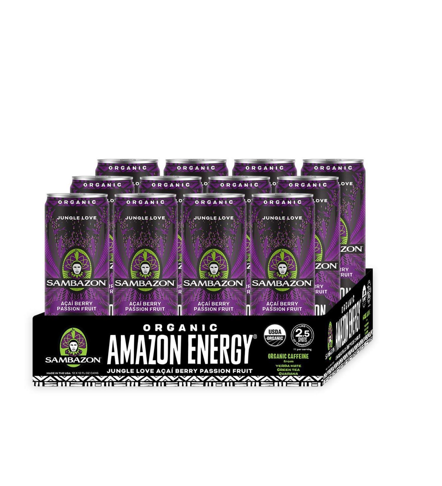 Sambazon Organic Jungle Love Energy Drink - Acai Berry & Passionfruit 12 Fl Oz (Pack of 12) - Buy Online on GoSupps.com