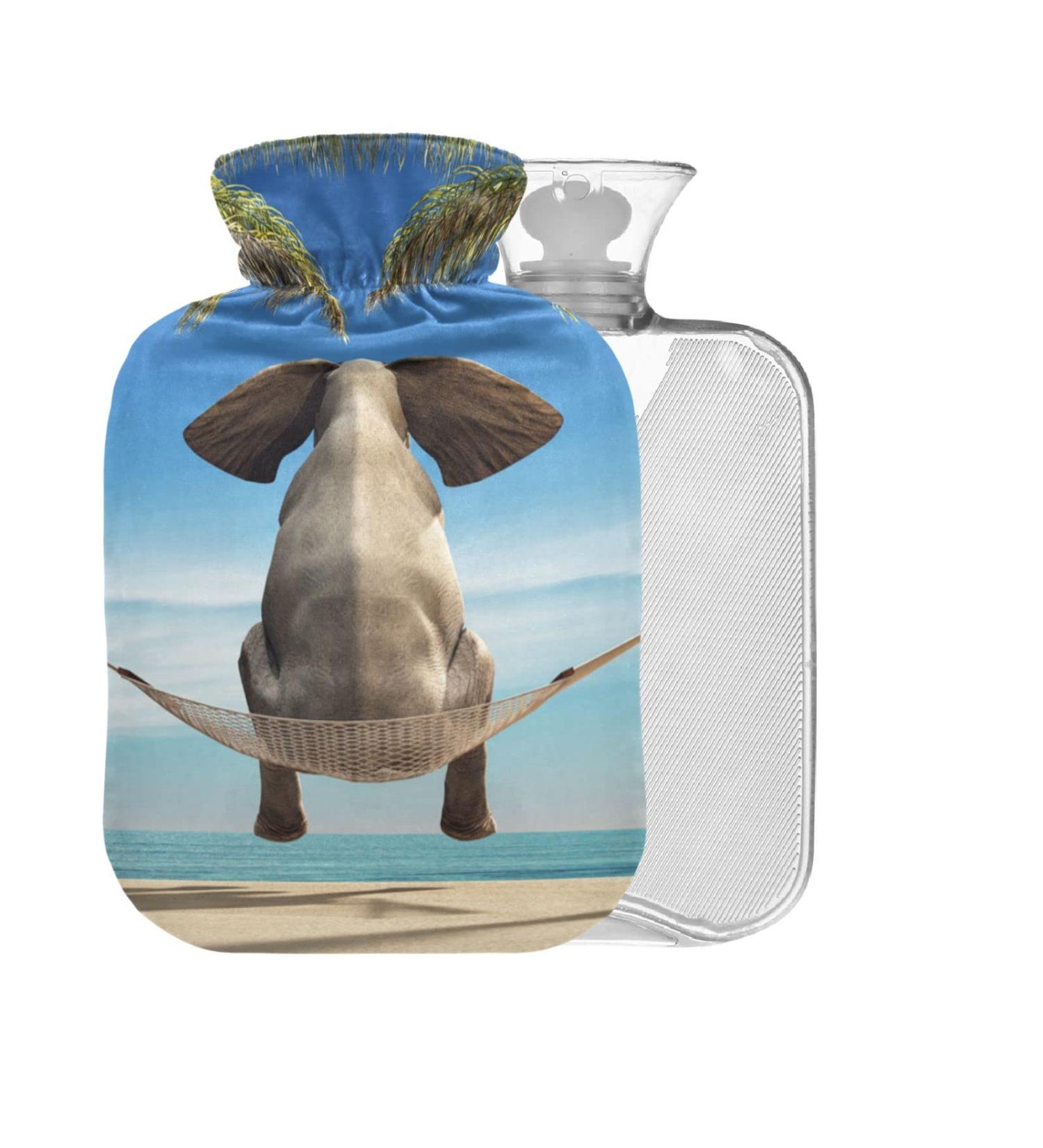 Elephant Hammock Beach Hot Water Bottle with Cover - 1L Pain Relief Bag for Back Pain & Hot/Cold Therapy | BPA-Free - Buy Online on GoSupps.com