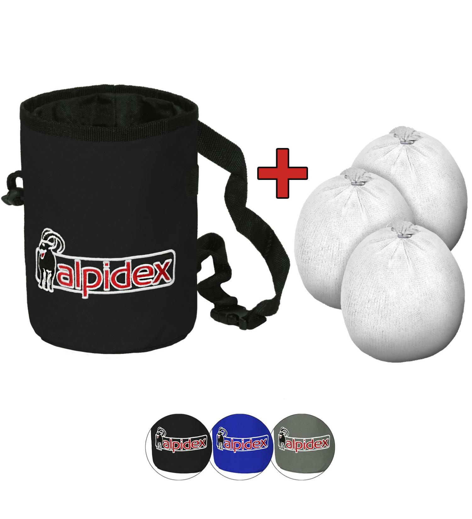 ALPIDEX Chalkbag with 3 x 35g Chalk Balls - Perfect for Climbing Bouldering Gym Fitness & Weightlifting - Black Rock International Shipping - Buy Online on GoSupps.com